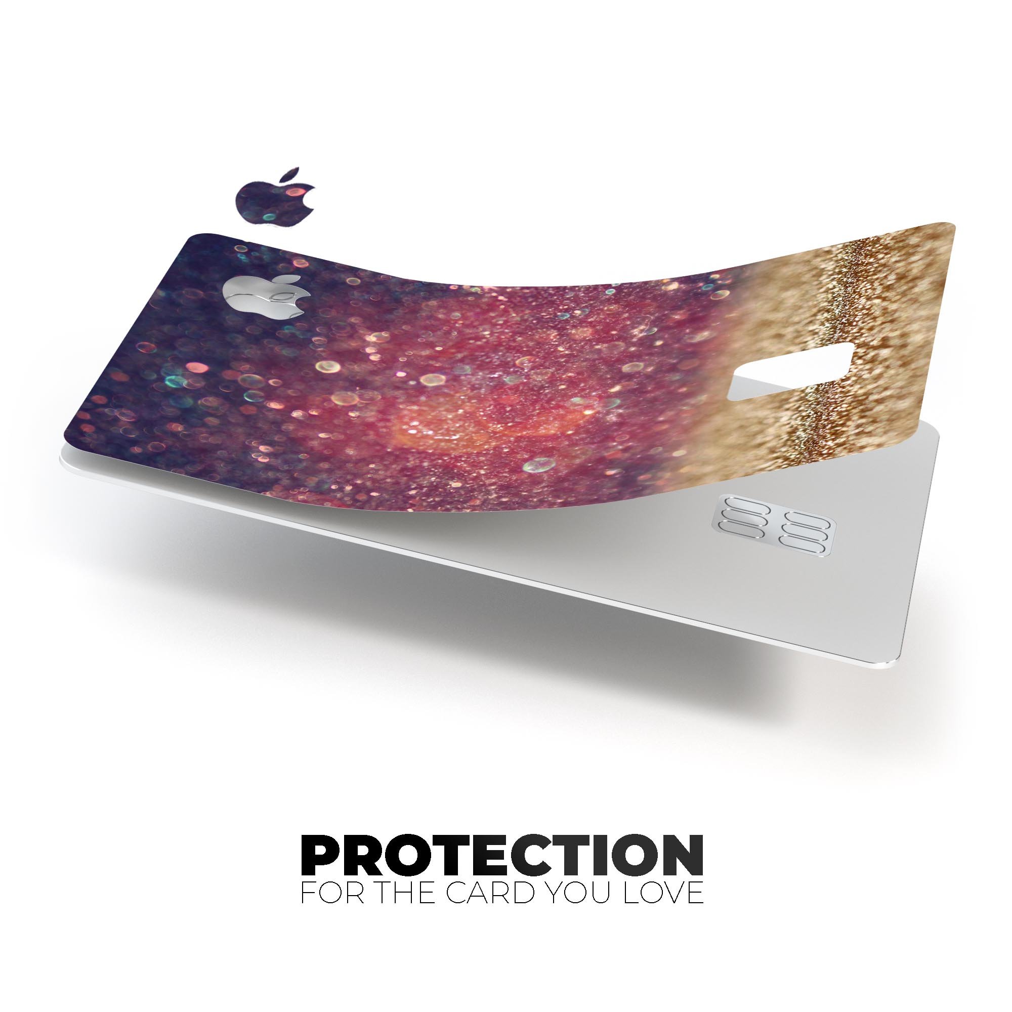 Red and blue unfocused orbs design on a premium protective decal for Apple Card, showcasing vibrant colors and a sleek finish.