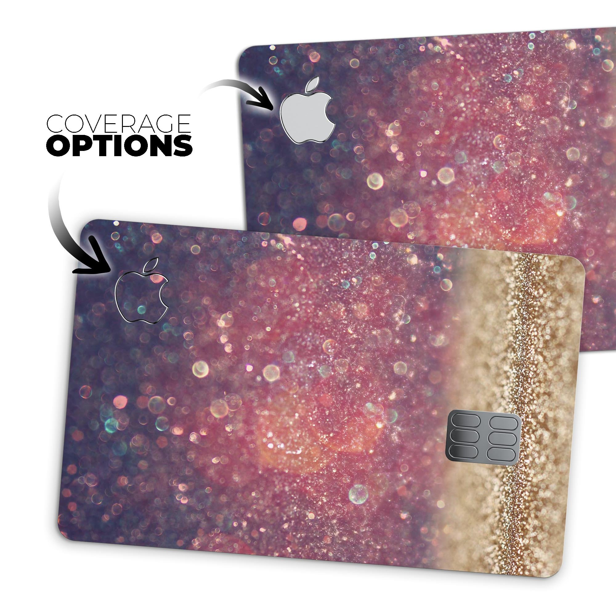 Red and blue unfocused orbs design on a premium protective decal for Apple Card, showcasing vibrant colors and a sleek finish.