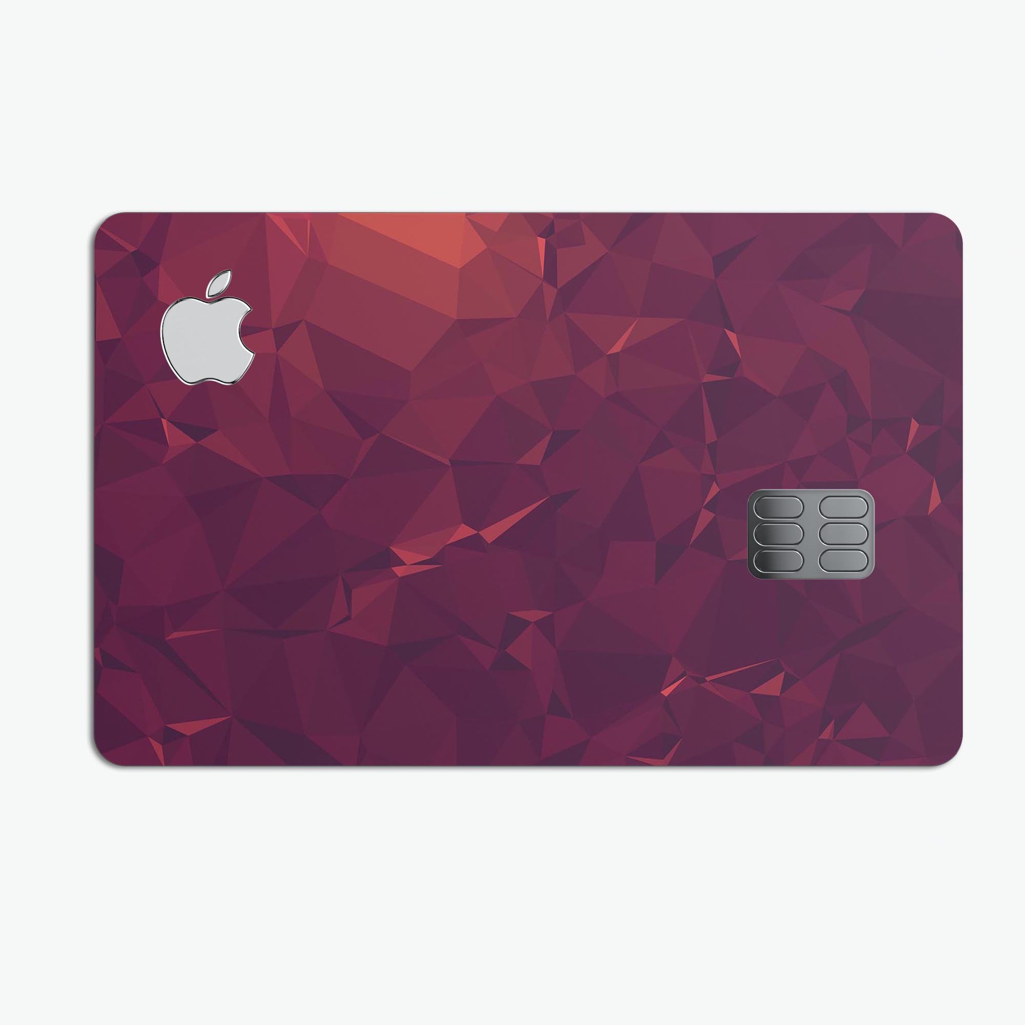 Red and burgundy geometric shapes decal skin for Apple Card, showcasing premium vinyl material and stylish design.