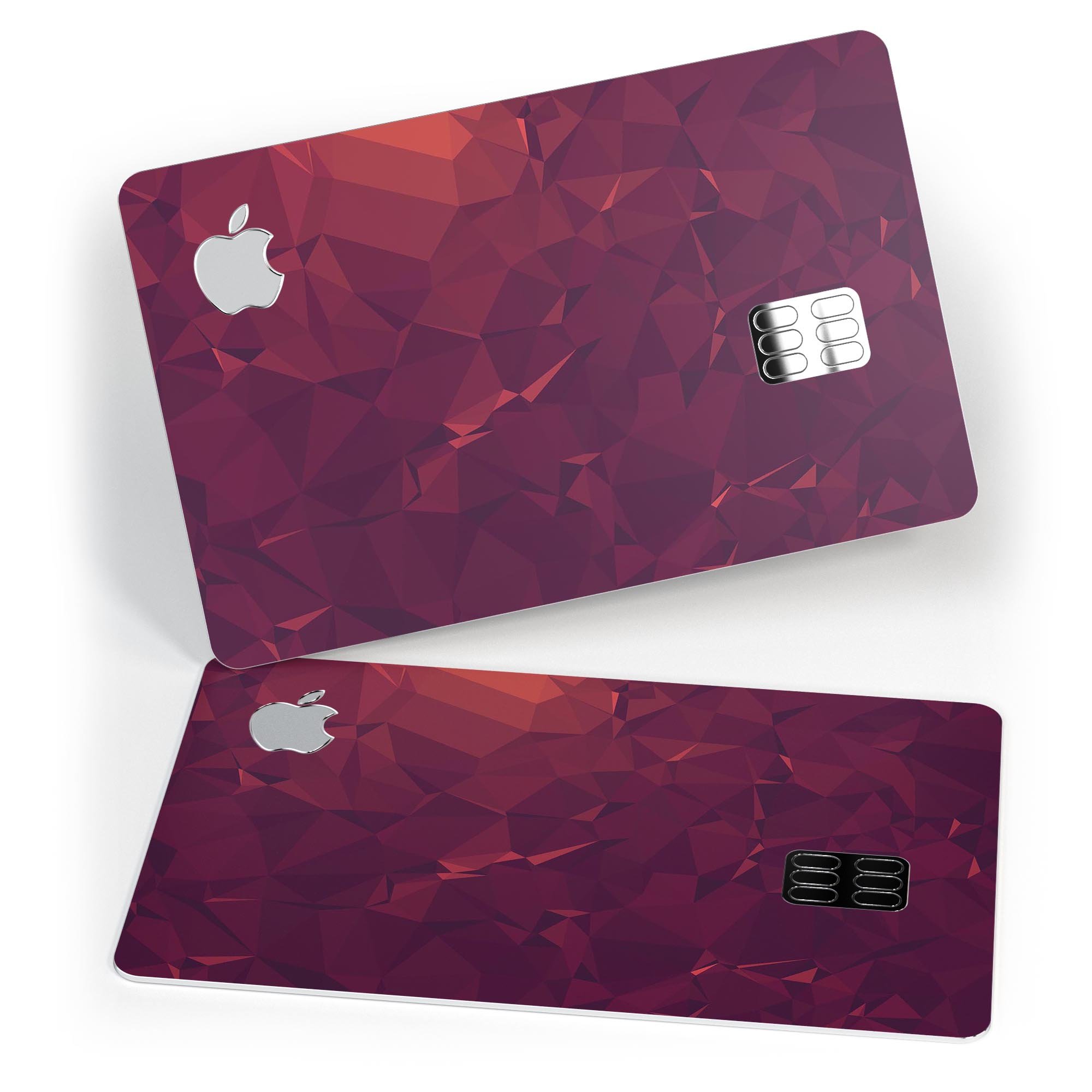 Red and burgundy geometric shapes decal skin for Apple Card, showcasing premium vinyl material and stylish design.