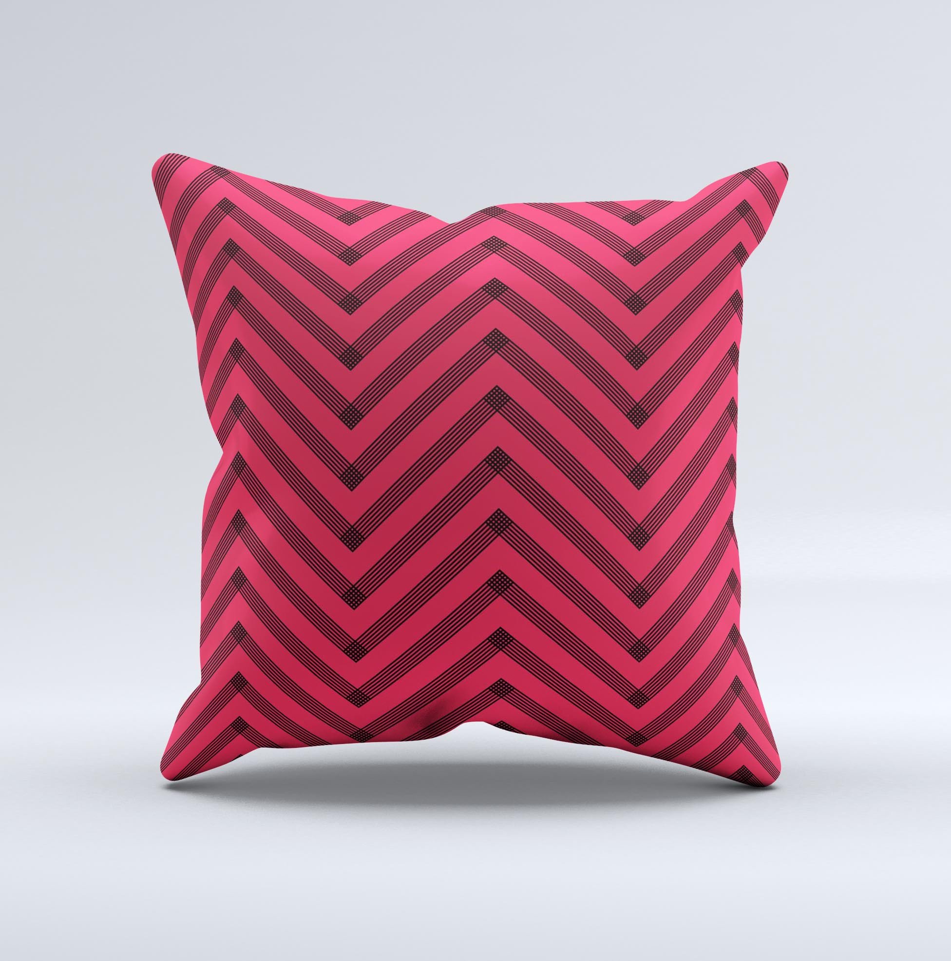 Red and black decorative throw pillow featuring a chevron sketch design, handcrafted in Virginia with high-quality materials.