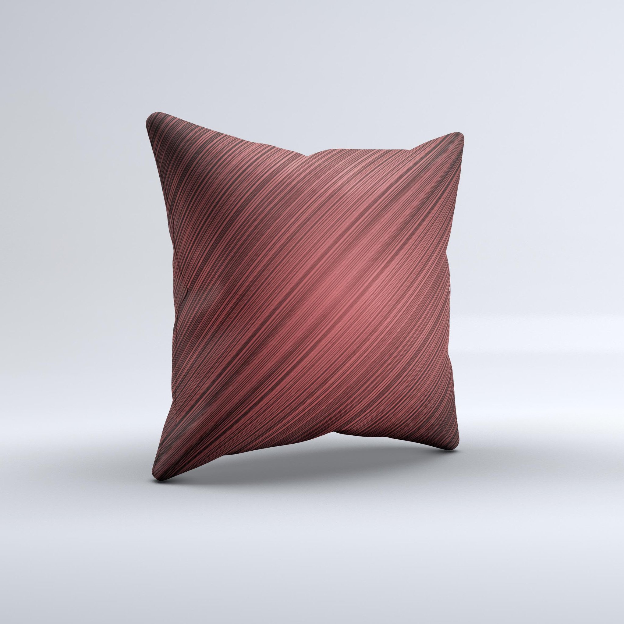 Red decorative throw pillow featuring diagonal thin stripes, handcrafted in Virginia with high thread count fabric and polyester filling.