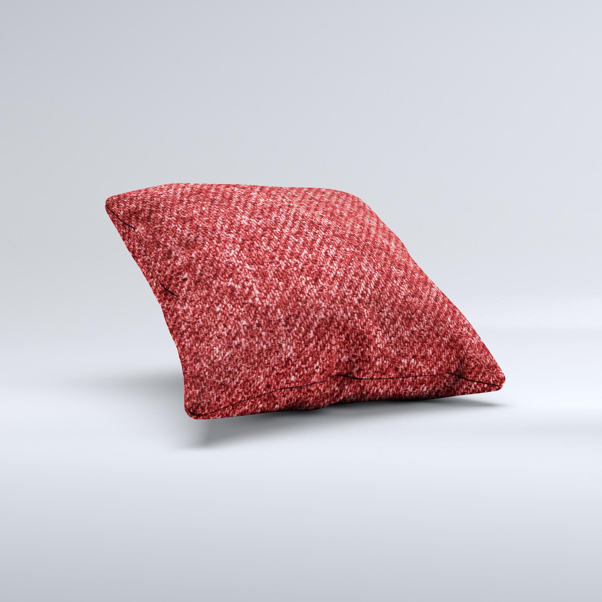 A vibrant red decorative throw pillow with intricate ink-fuzed design, handcrafted in Virginia, showcasing unique imperfections.