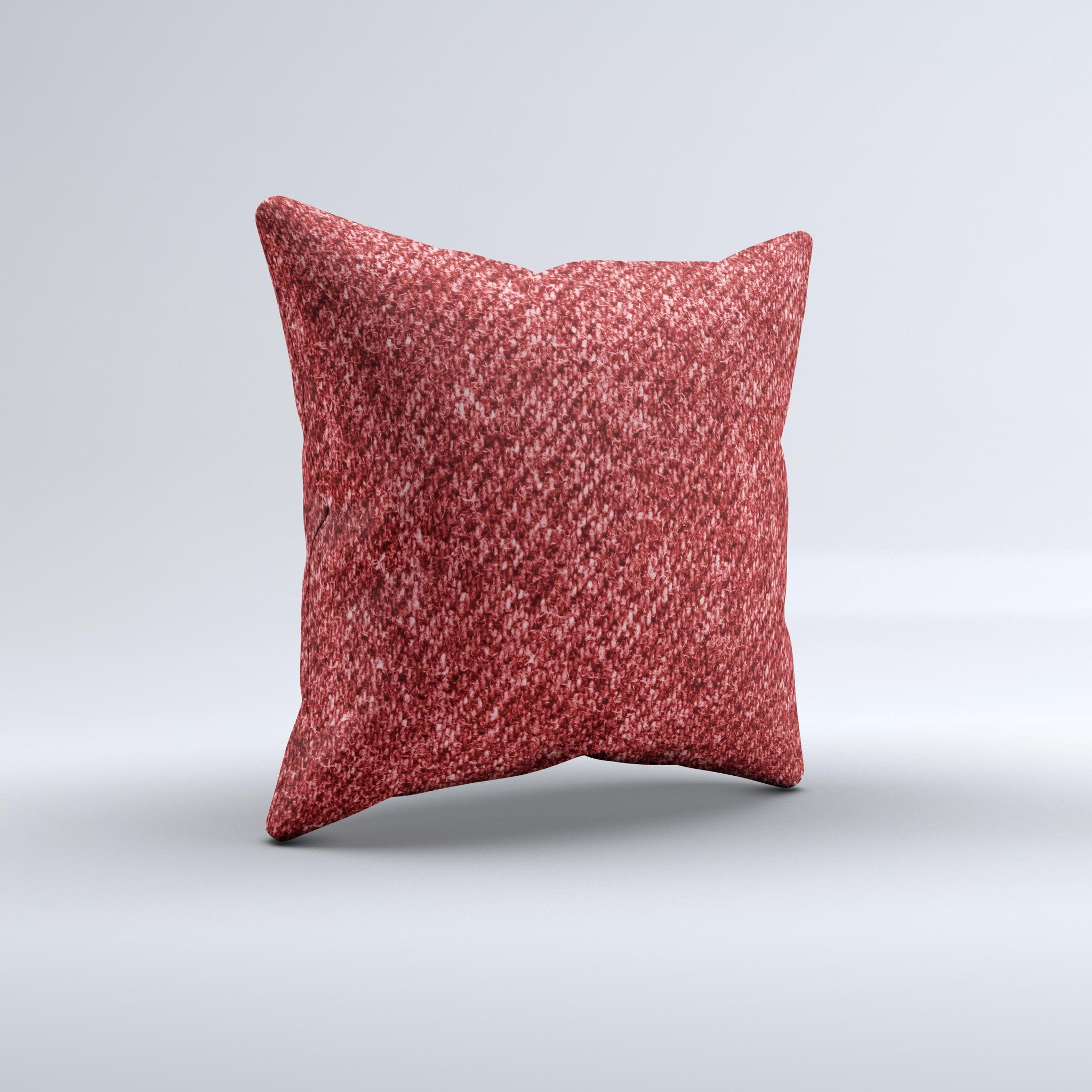 A vibrant red decorative throw pillow with intricate ink-fuzed design, handcrafted in Virginia, showcasing unique imperfections.