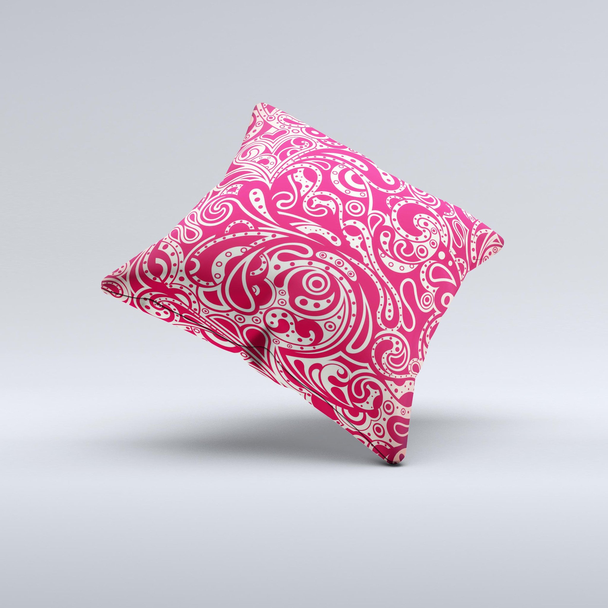 Red floral paisley pattern decorative throw pillow, showcasing intricate designs and vibrant colors, perfect for home decor.