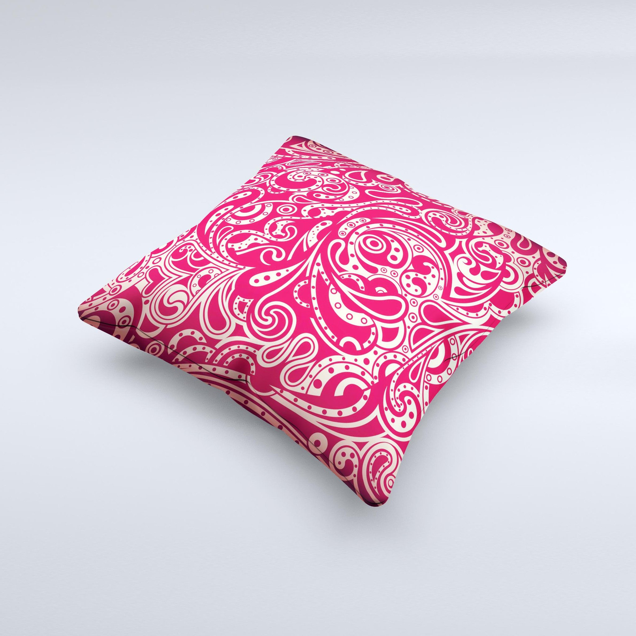 Red floral paisley pattern decorative throw pillow, showcasing intricate designs and vibrant colors, perfect for home decor.