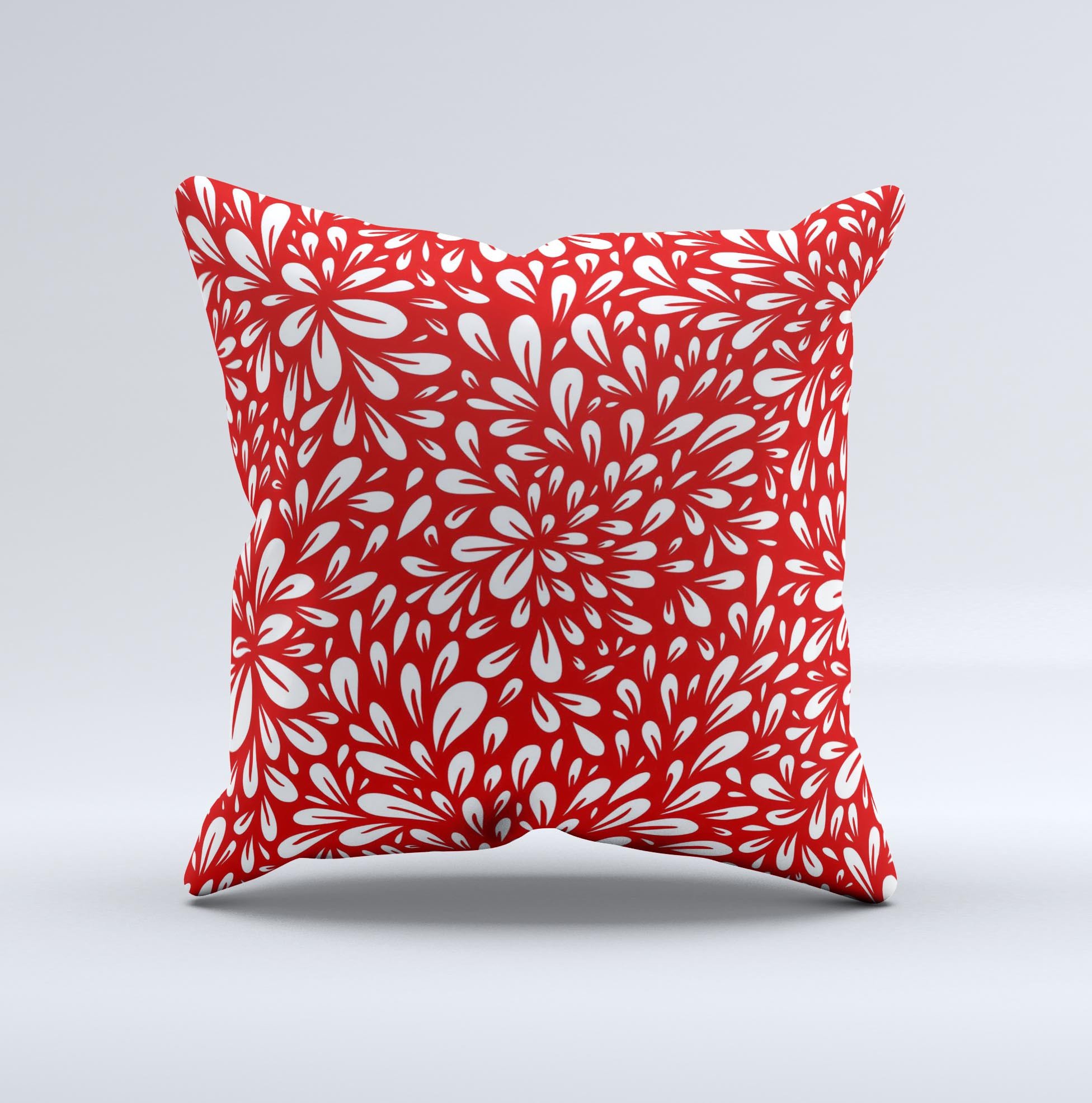 Red Floral Sprout Ink-Fuzed Decorative Throw Pillow showcasing vibrant floral design on a soft fabric.