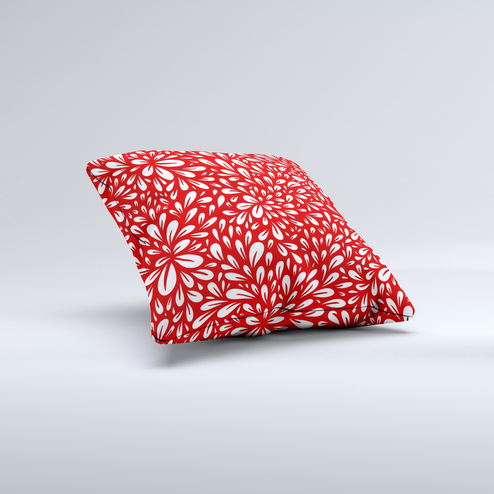 Red Floral Sprout Ink-Fuzed Decorative Throw Pillow showcasing vibrant floral design on a soft fabric.