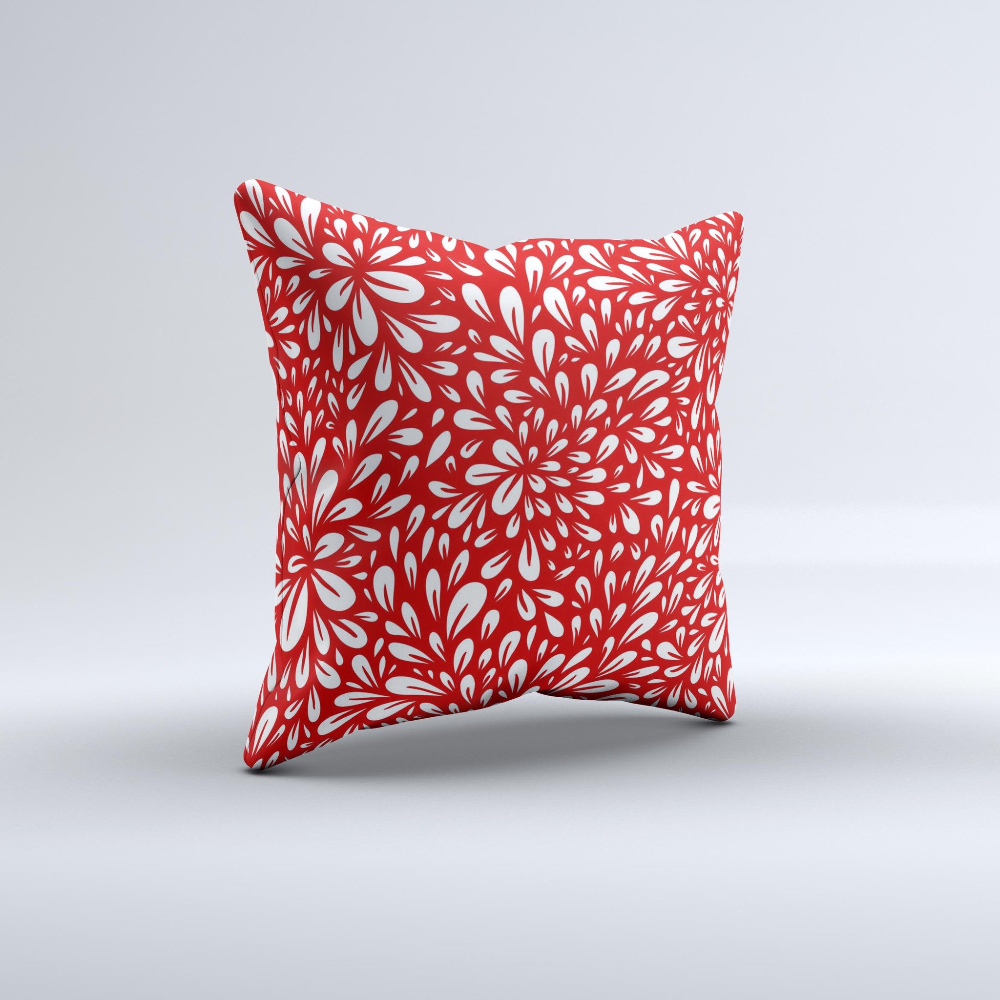 Red Floral Sprout Ink-Fuzed Decorative Throw Pillow showcasing vibrant floral design on a soft fabric.