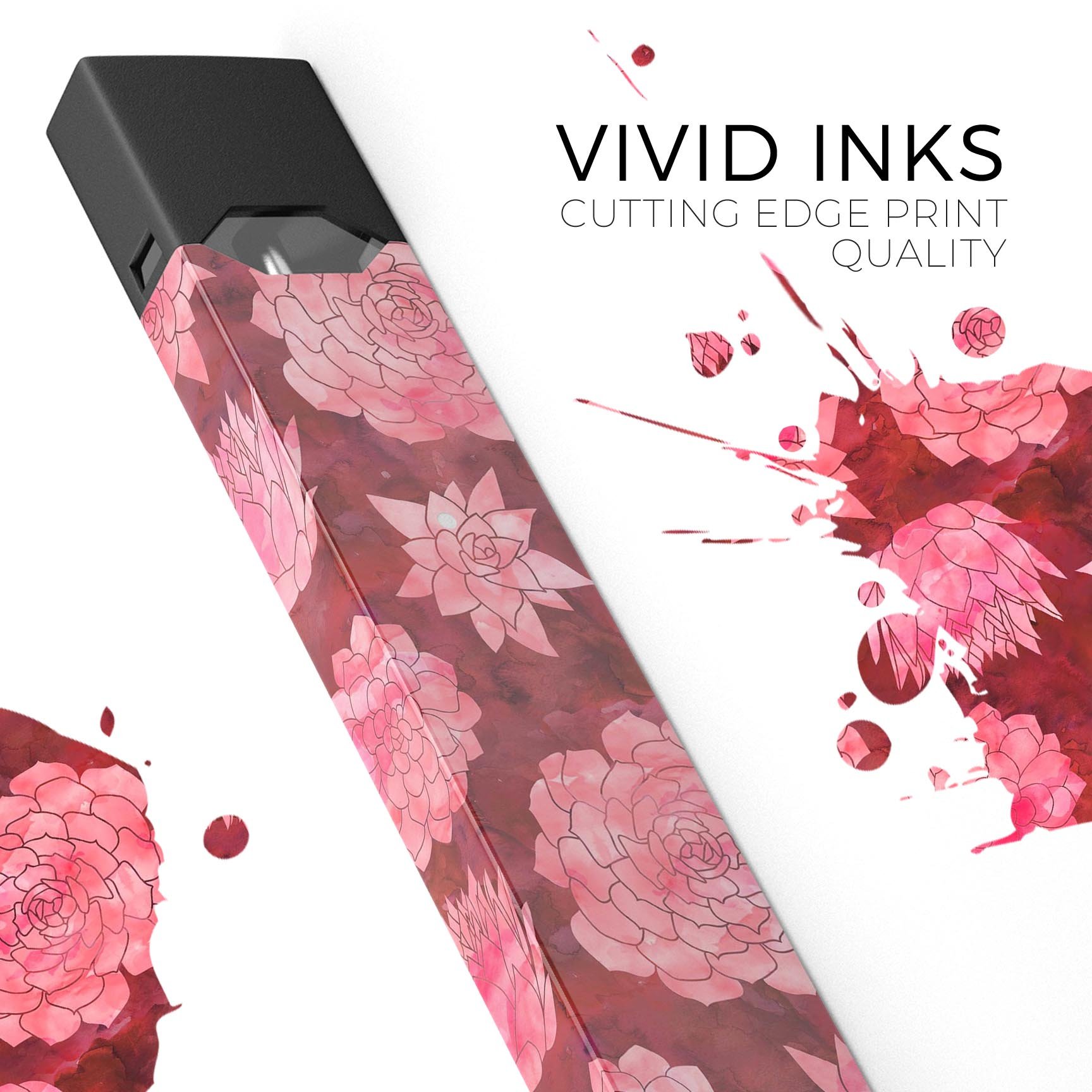 Red Floral Succulents skin-wrap sticker designed for JUUL vaping device, showcasing vibrant floral patterns and protective features.