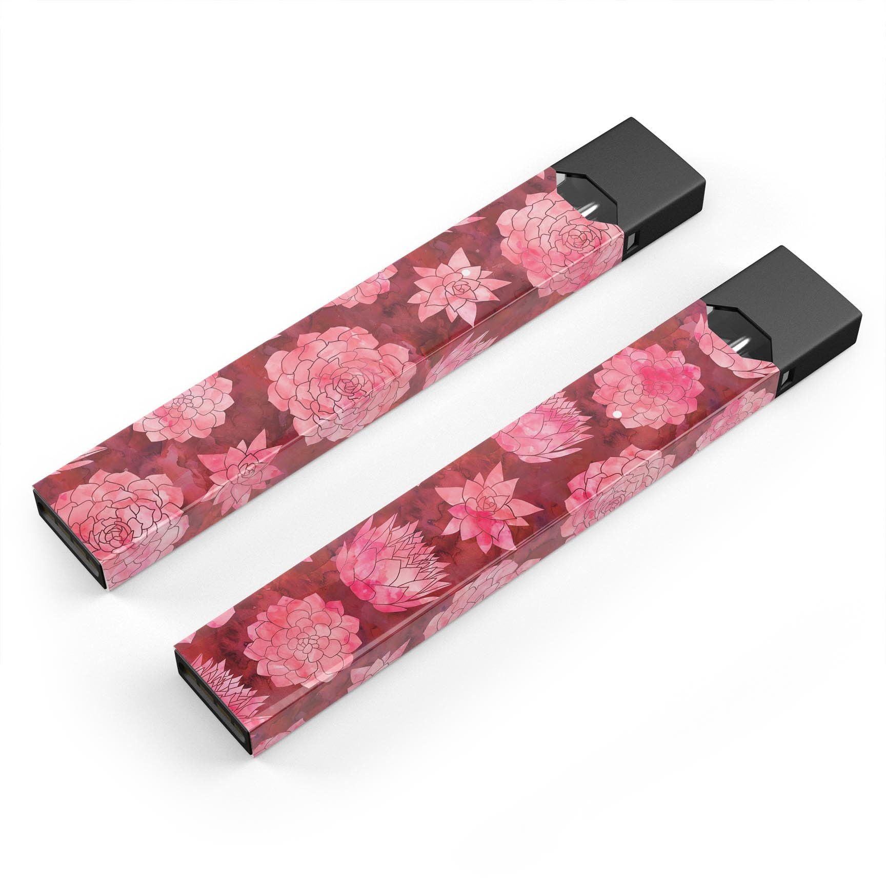 Red Floral Succulents skin-wrap sticker designed for JUUL vaping device, showcasing vibrant floral patterns and protective features.