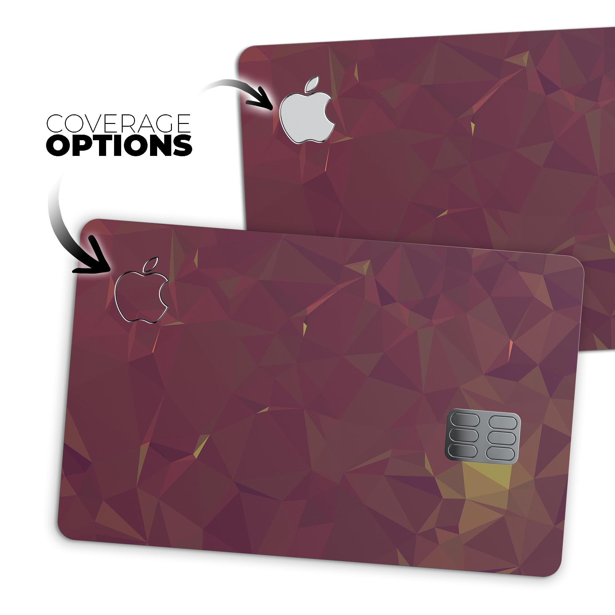 Red Geometric V13 decal skin-kit for Apple Card, showcasing vibrant geometric patterns and premium vinyl material.