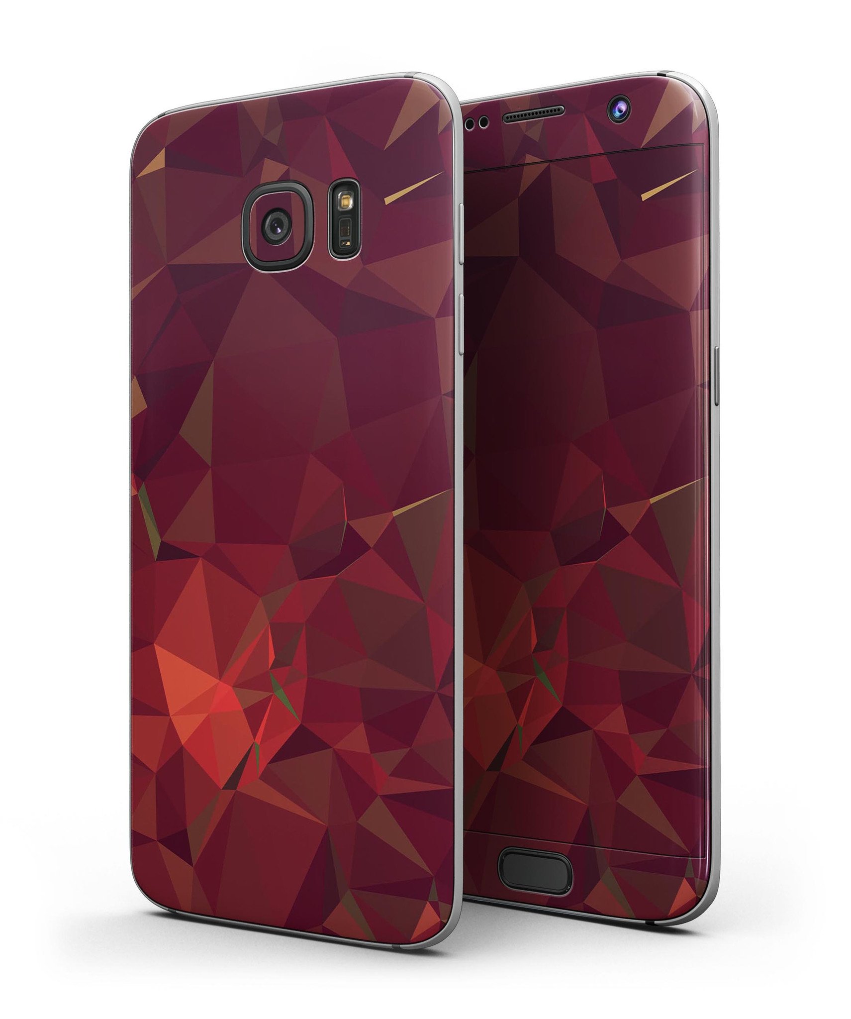 Red Geometric V2 Full Body Skin-Kit for Samsung Galaxy S7 and S7 Edge, showcasing vibrant geometric patterns.