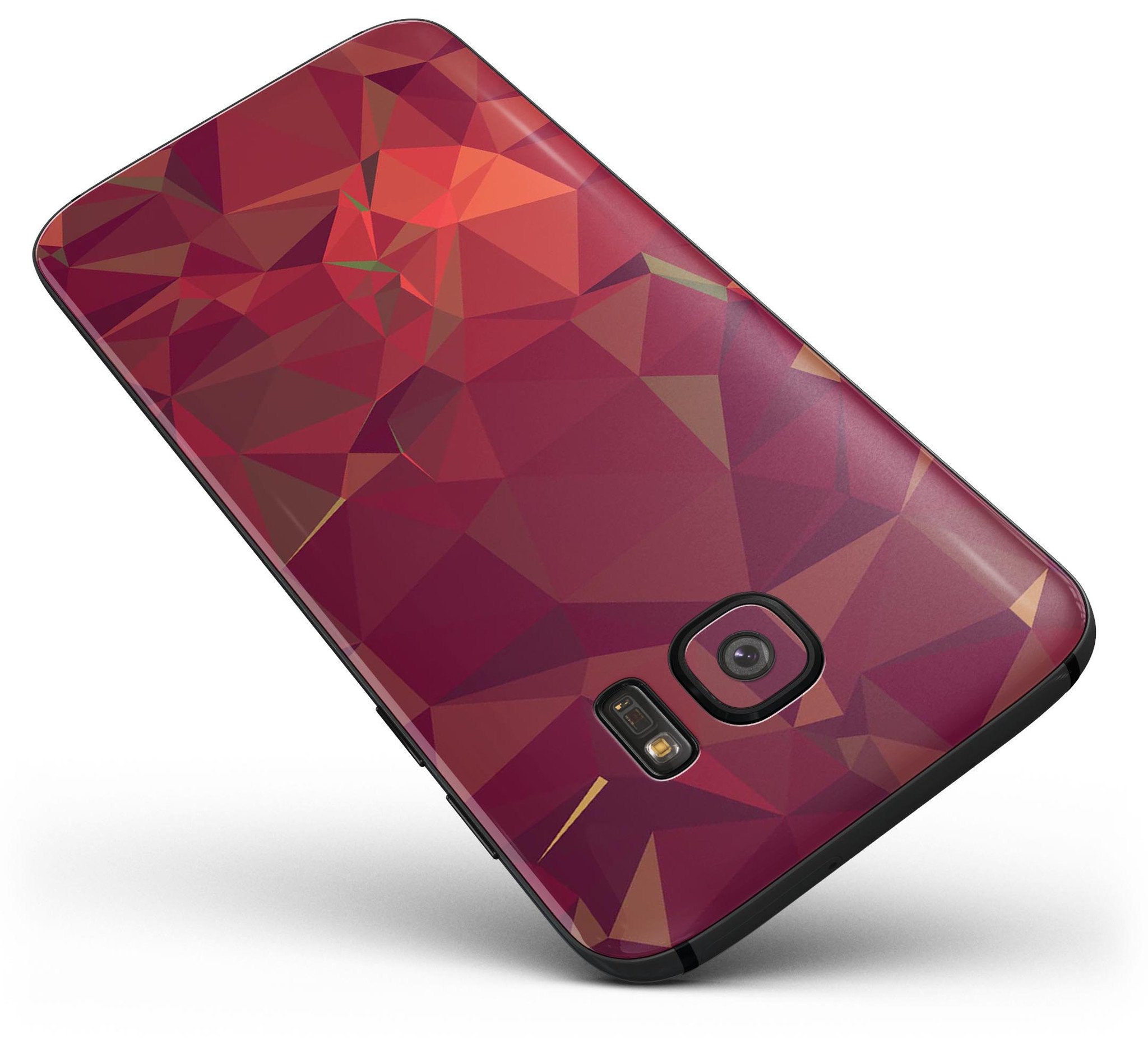 Red Geometric V2 Full Body Skin-Kit for Samsung Galaxy S7 and S7 Edge, showcasing vibrant geometric patterns.