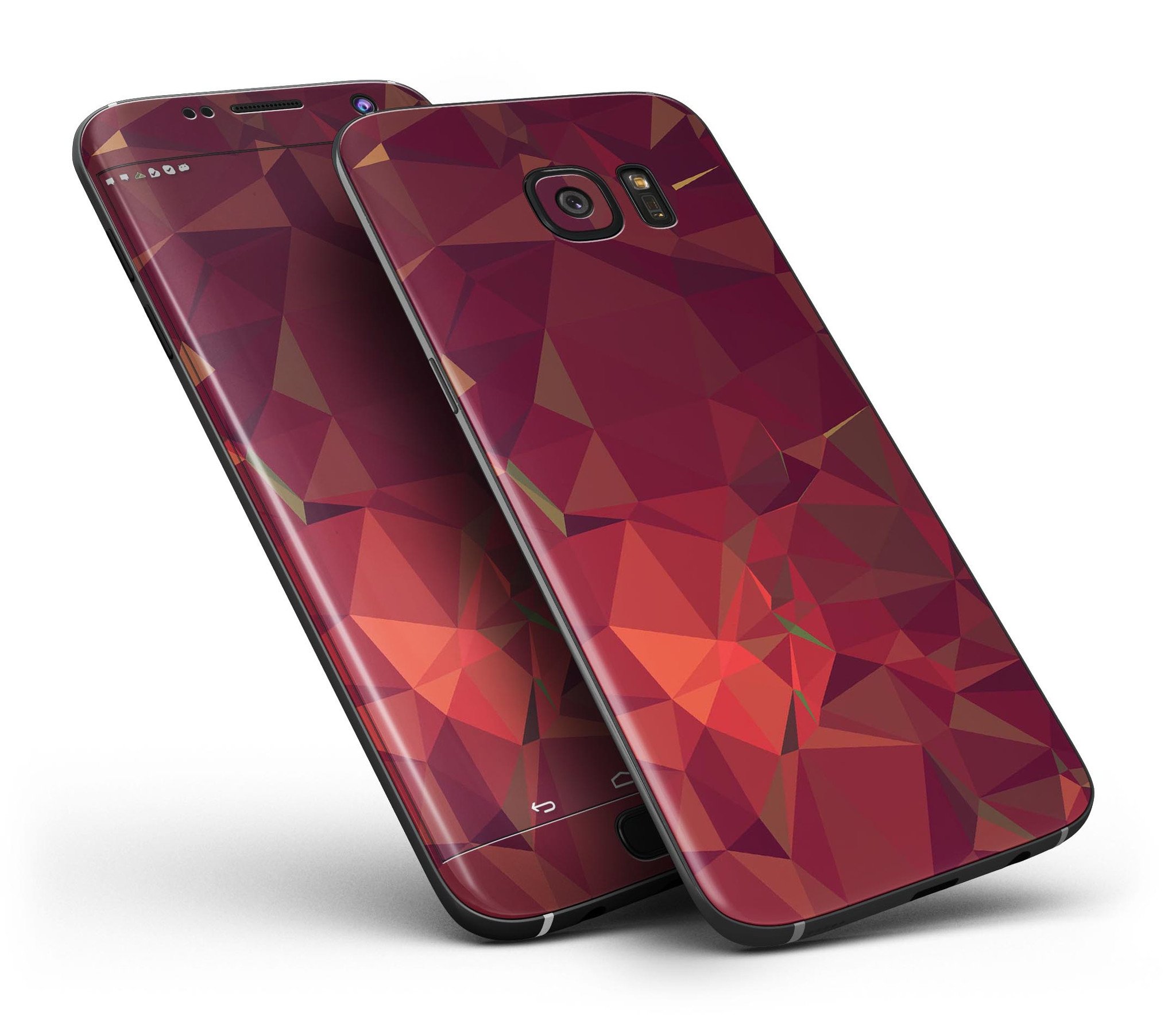 Red Geometric V2 Full Body Skin-Kit for Samsung Galaxy S7 and S7 Edge, showcasing vibrant geometric patterns.