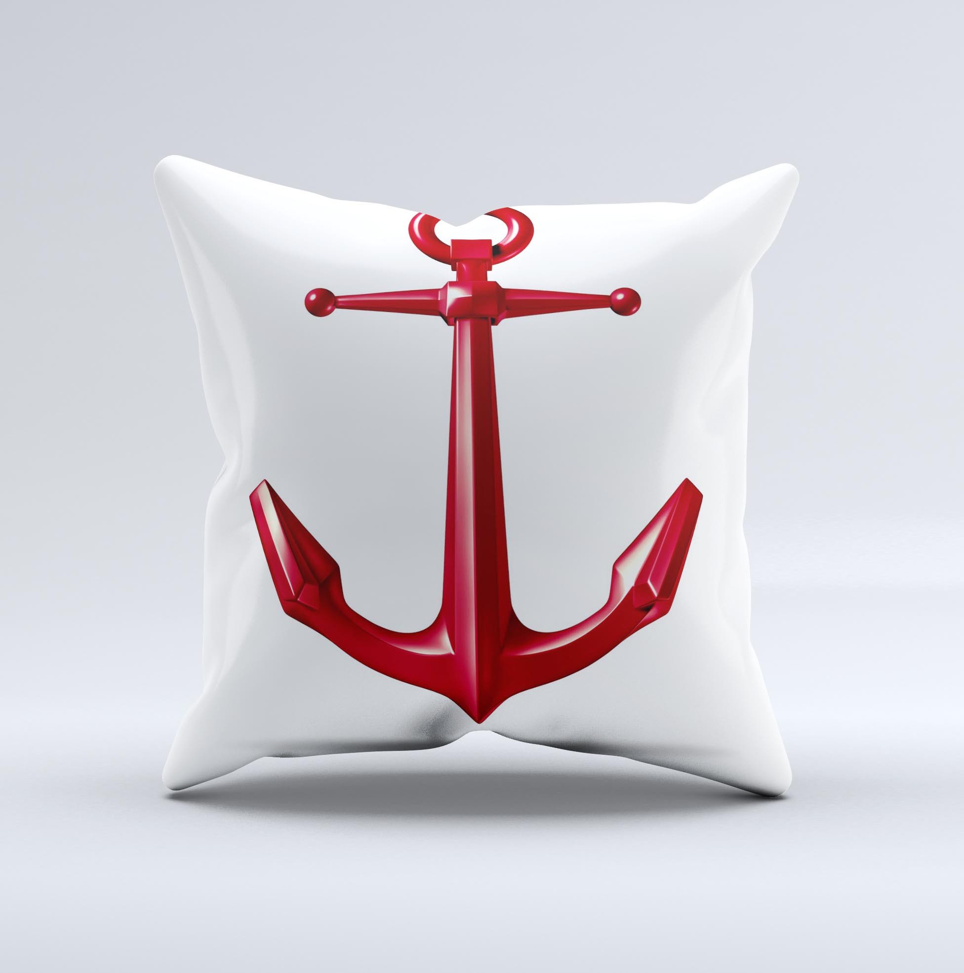 Red Glossy Anchor ink-Fuzed Decorative Throw Pillow showcasing a vibrant red color with an anchor design, handcrafted in Virginia.