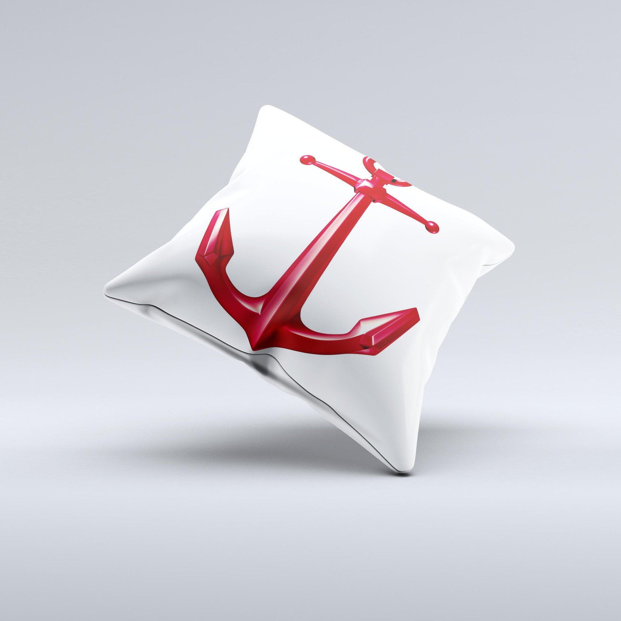 Red Glossy Anchor ink-Fuzed Decorative Throw Pillow showcasing a vibrant red color with an anchor design, handcrafted in Virginia.