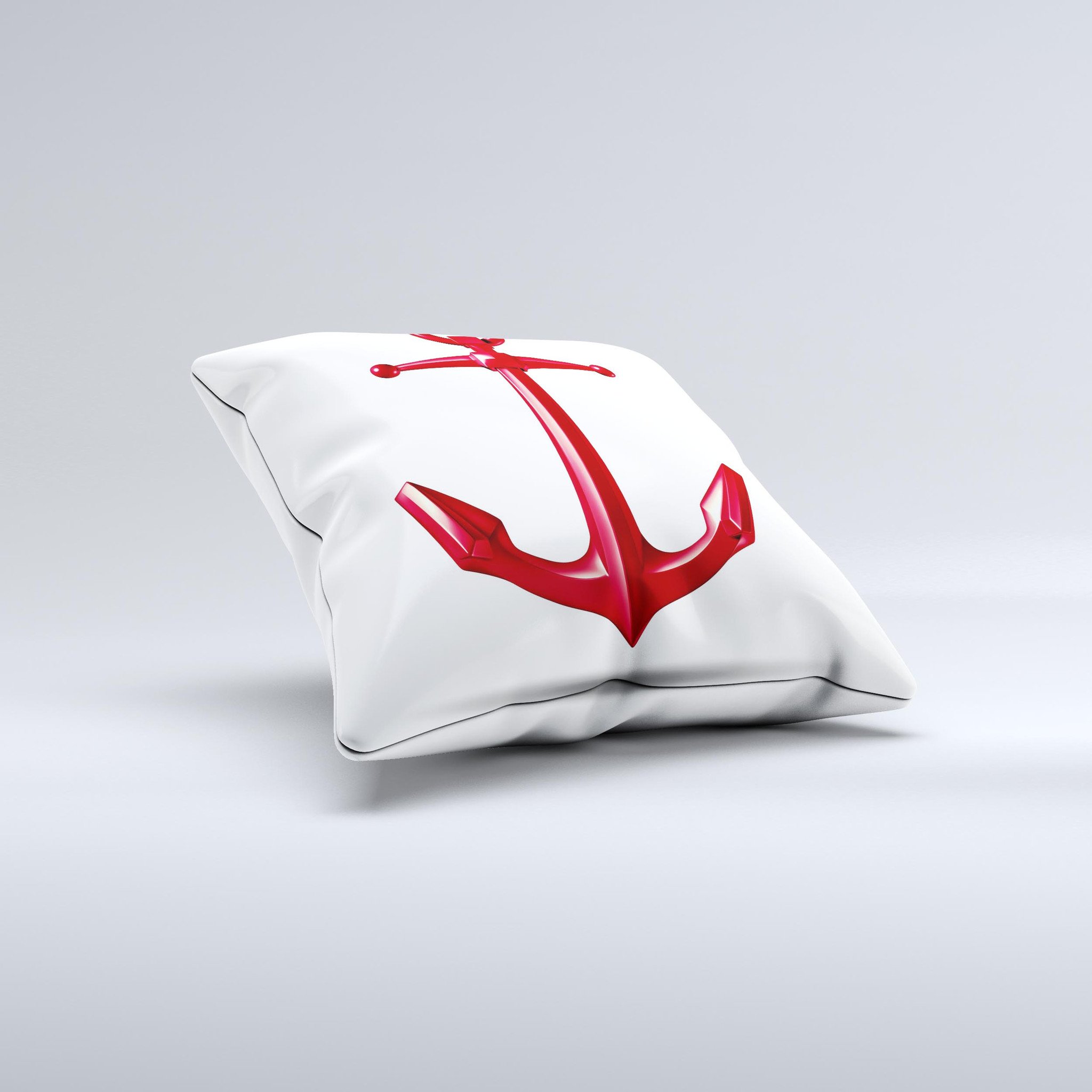 Red Glossy Anchor ink-Fuzed Decorative Throw Pillow showcasing a vibrant red color with an anchor design, handcrafted in Virginia.