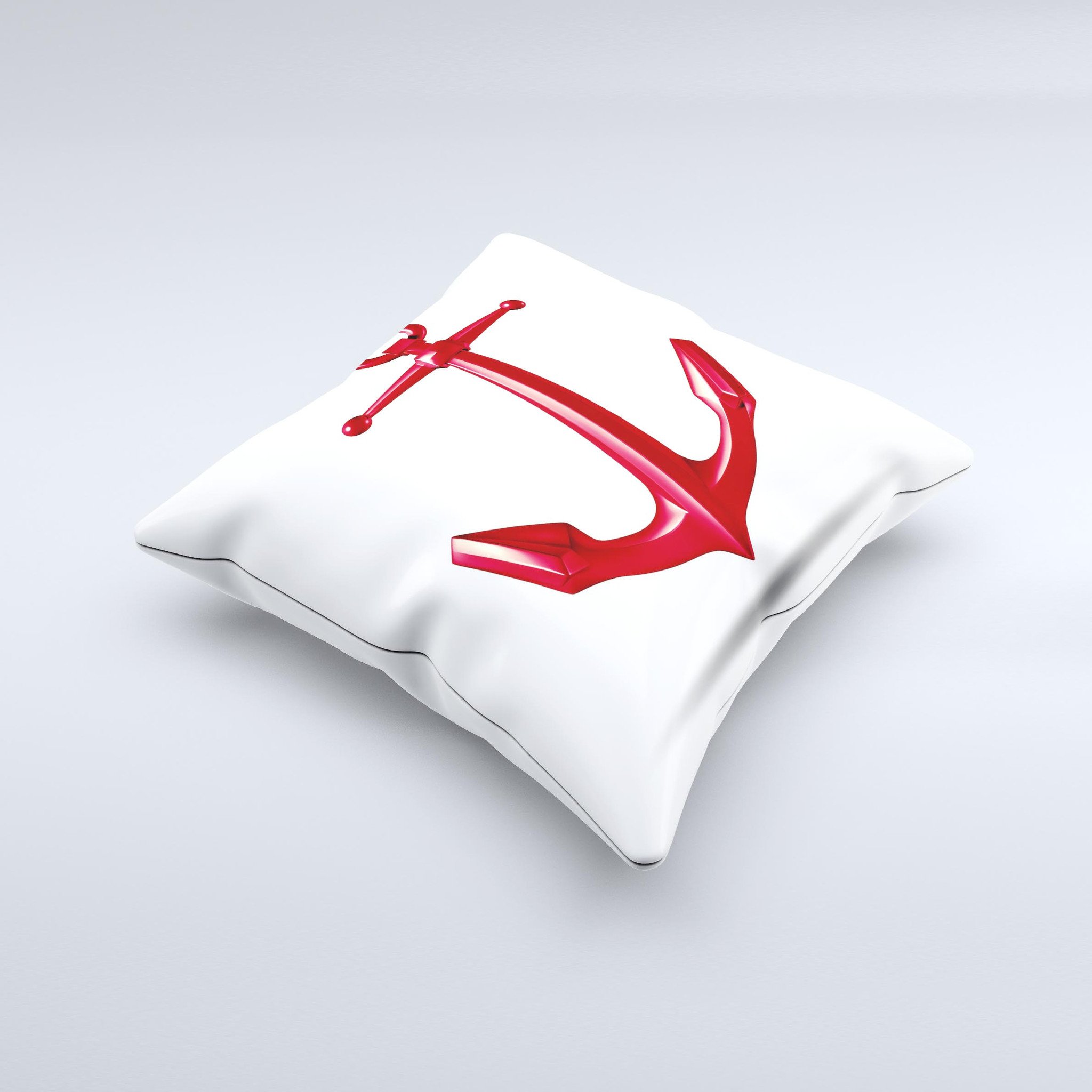 Red Glossy Anchor ink-Fuzed Decorative Throw Pillow showcasing a vibrant red color with an anchor design, handcrafted in Virginia.