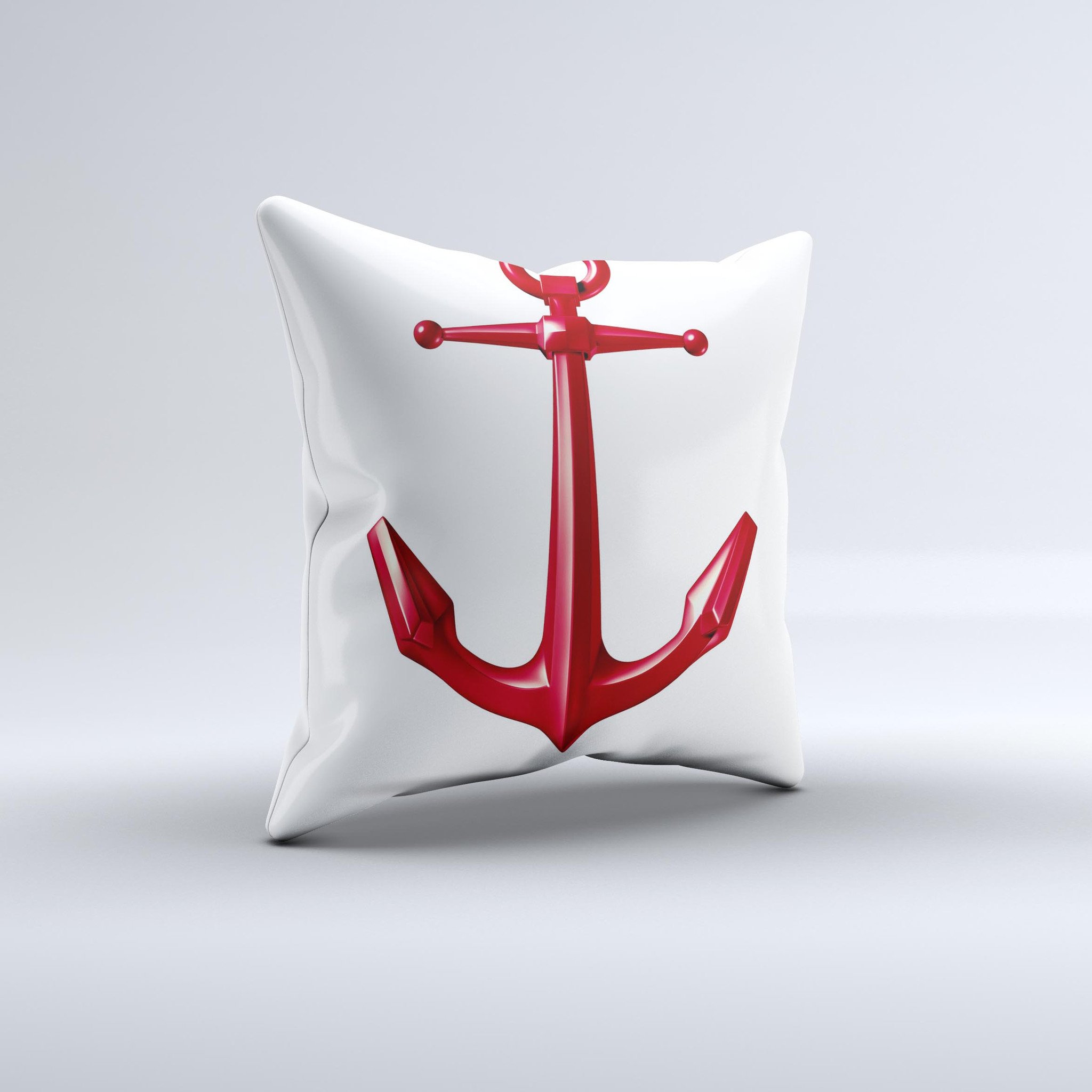 Red Glossy Anchor ink-Fuzed Decorative Throw Pillow showcasing a vibrant red color with an anchor design, handcrafted in Virginia.