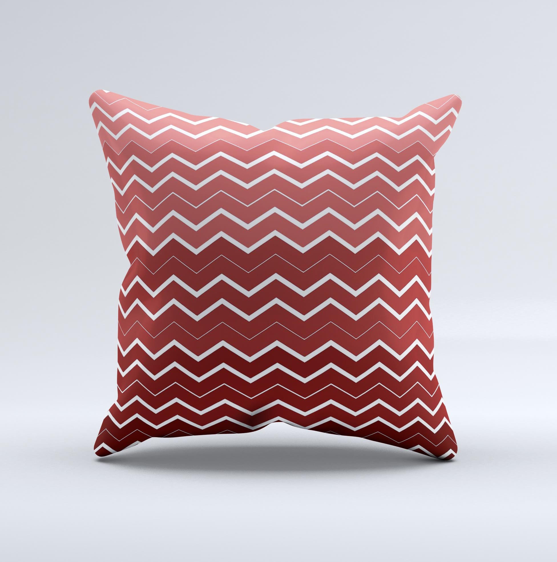 Red Gradient Layered Chevron Ink-Fuzed Decorative Throw Pillow showcasing vibrant colors and unique design, handcrafted in Virginia.