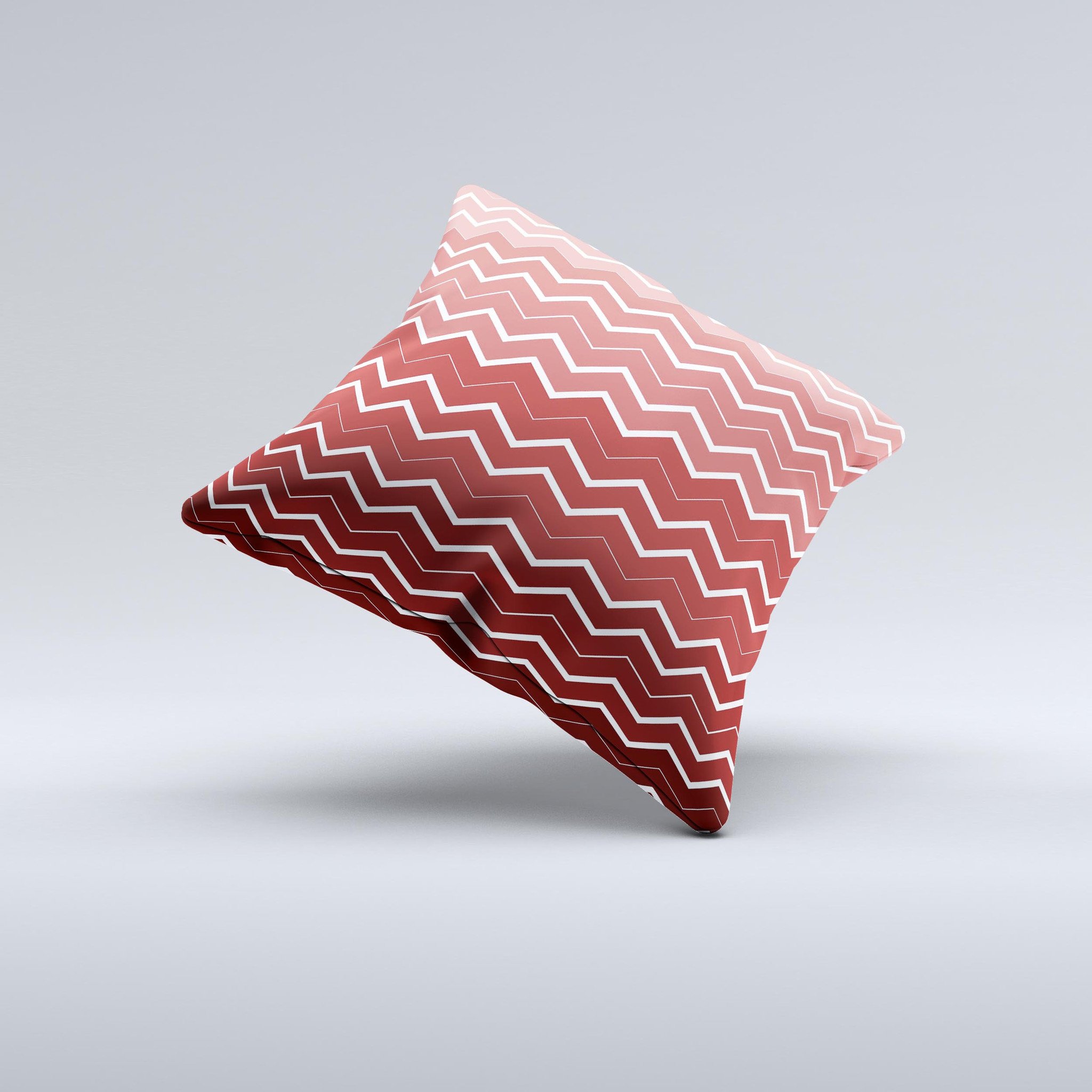 Red Gradient Layered Chevron Ink-Fuzed Decorative Throw Pillow showcasing vibrant colors and unique design, handcrafted in Virginia.