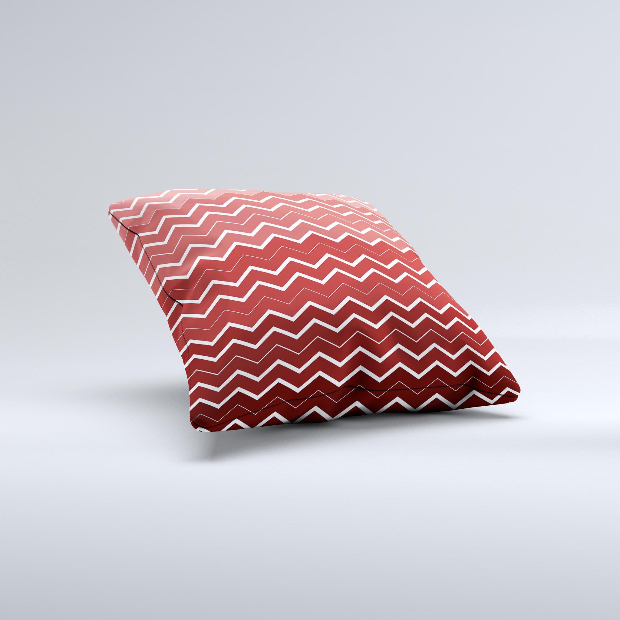 Red Gradient Layered Chevron Ink-Fuzed Decorative Throw Pillow showcasing vibrant colors and unique design, handcrafted in Virginia.