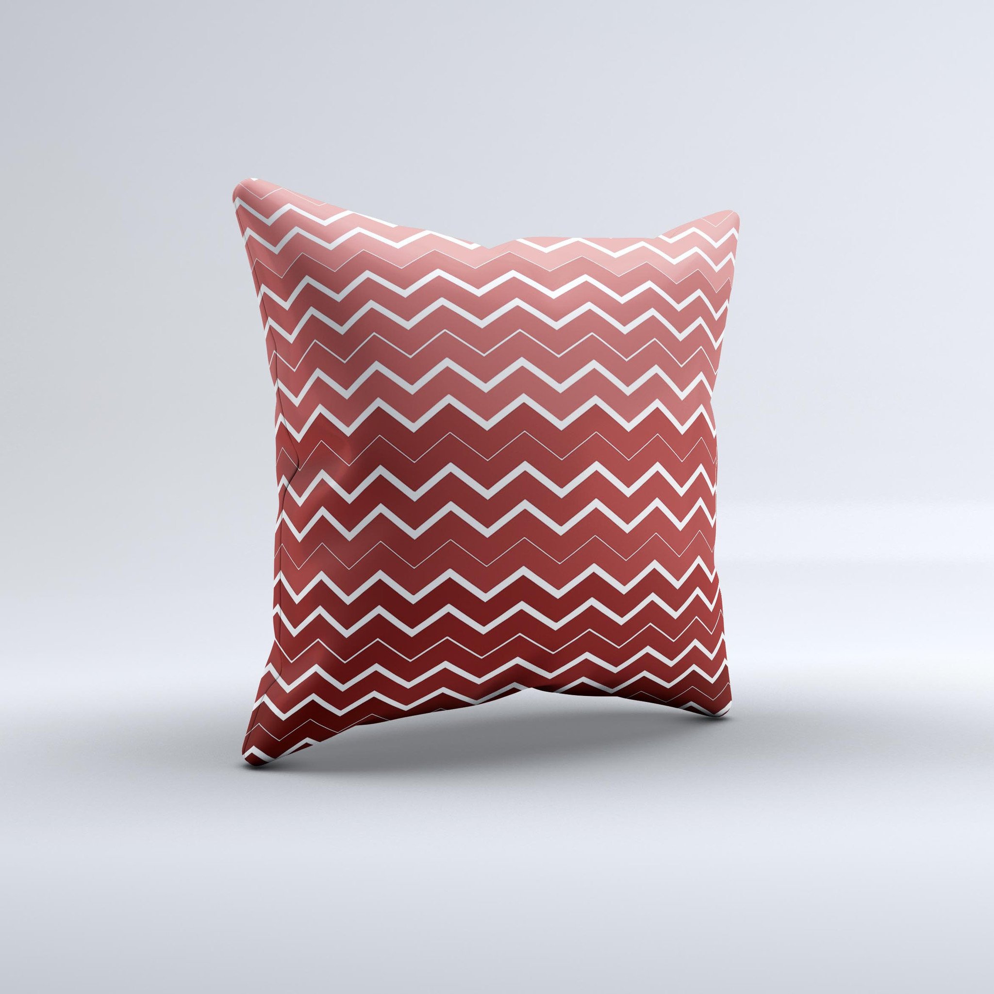 Red Gradient Layered Chevron Ink-Fuzed Decorative Throw Pillow showcasing vibrant colors and unique design, handcrafted in Virginia.