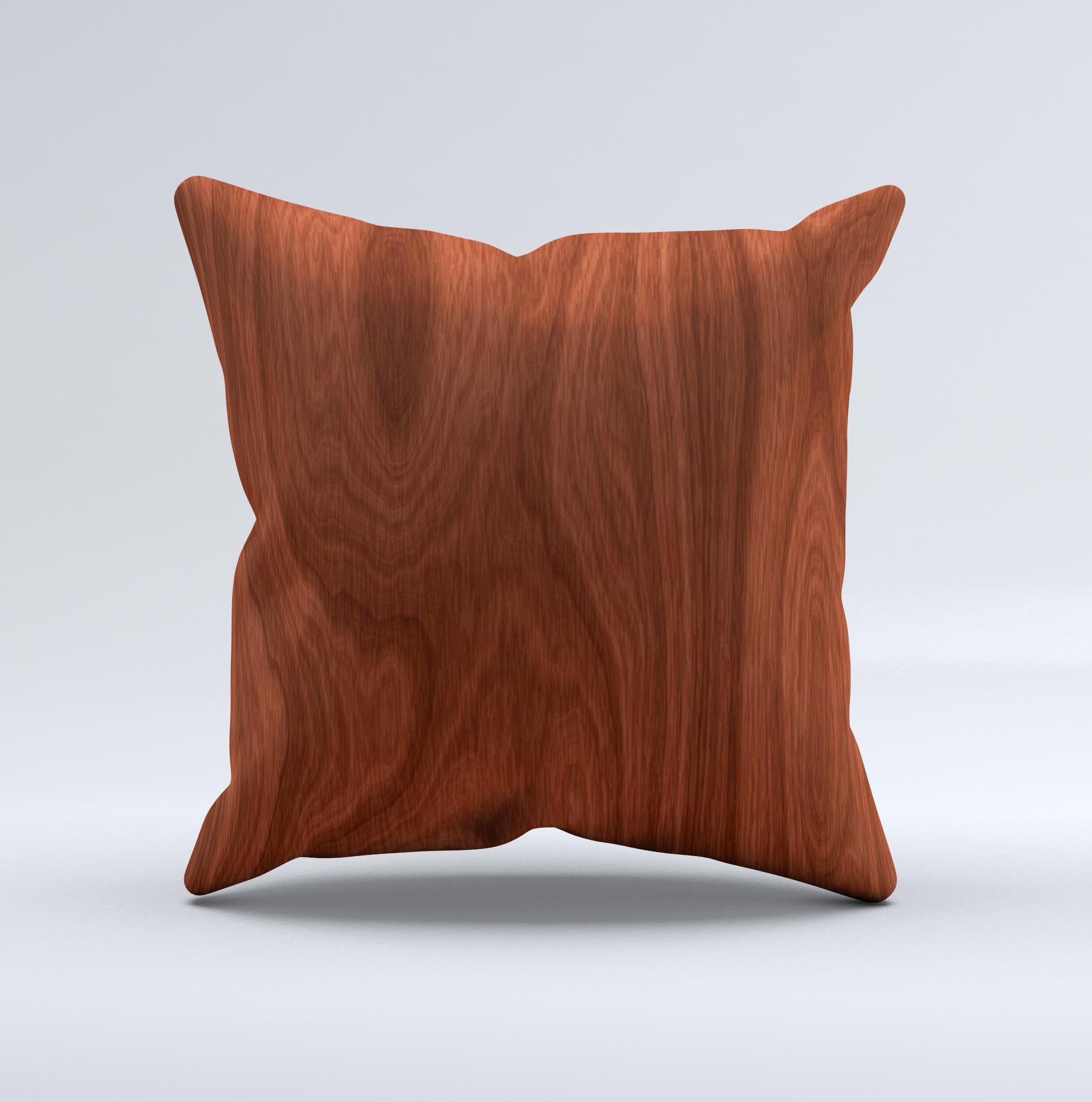 Red Mahogany Wood Ink-Fuzed Decorative Throw Pillow showcasing intricate design and high-quality fabric, handcrafted in Virginia.