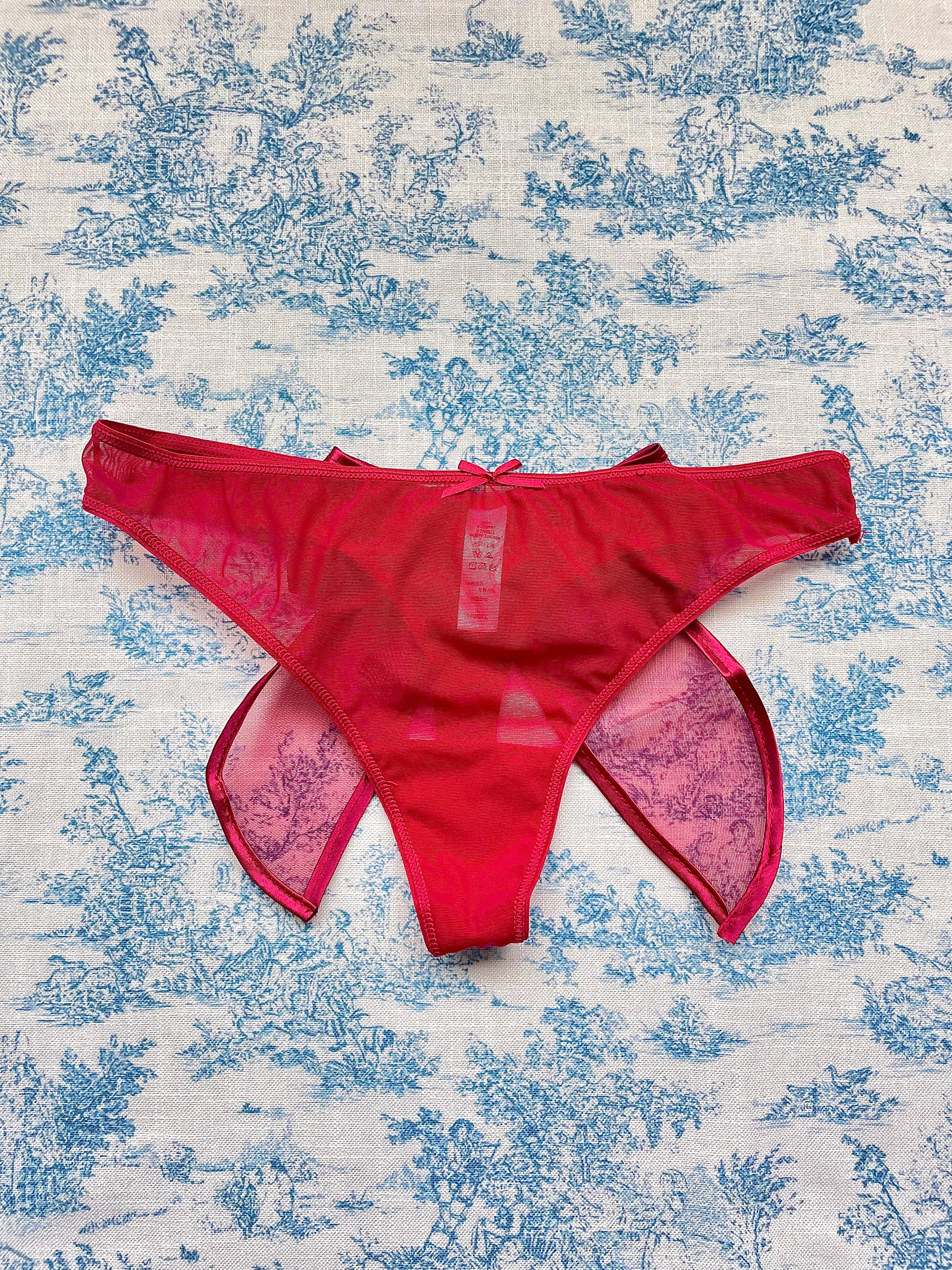 Red Mesh Bow Panty featuring a satin-lined bow and soft cotton lining, perfect for stylish comfort.