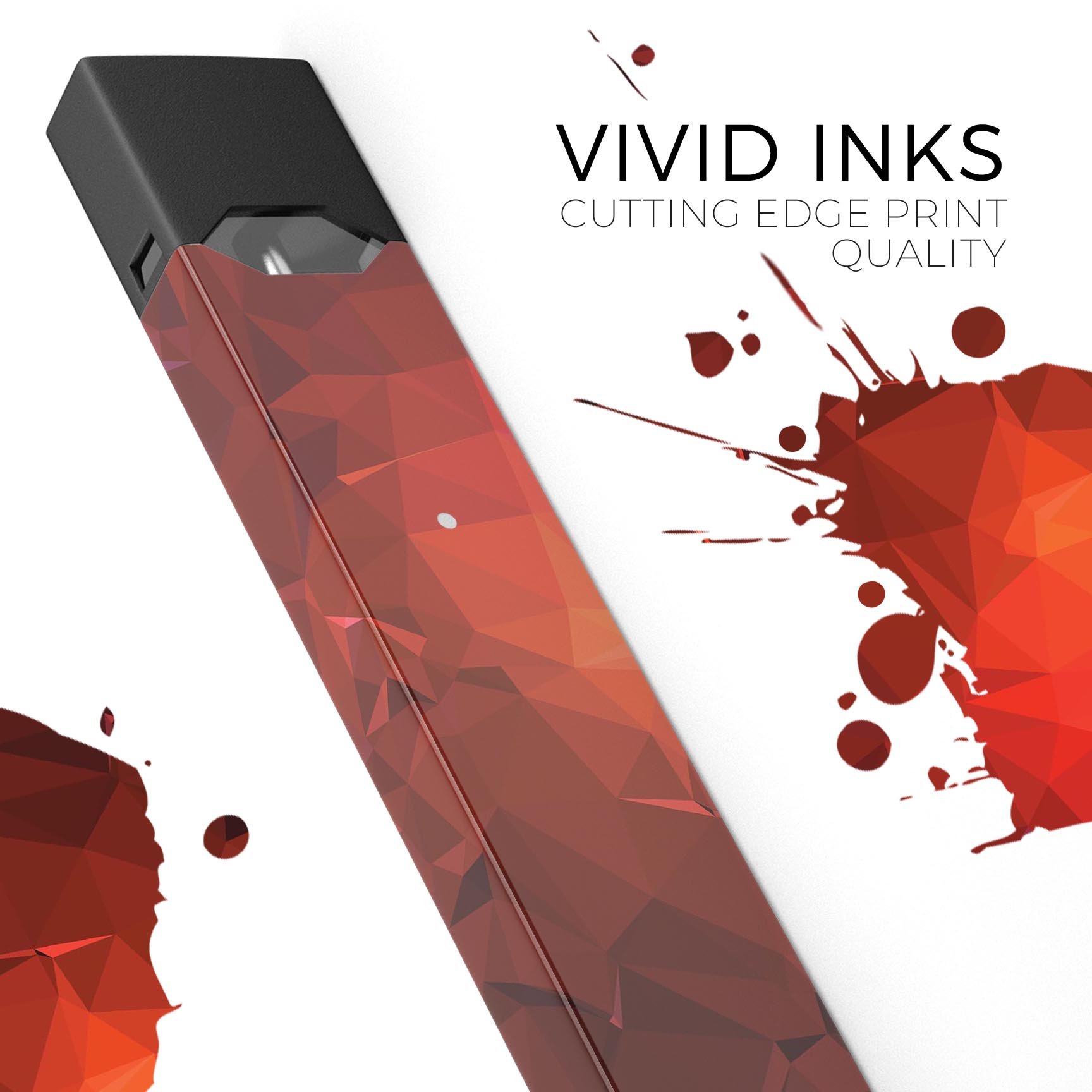 Red Orange Geometric V13 skin-wrap sticker designed for JUUL vaping device, showcasing vibrant geometric patterns.