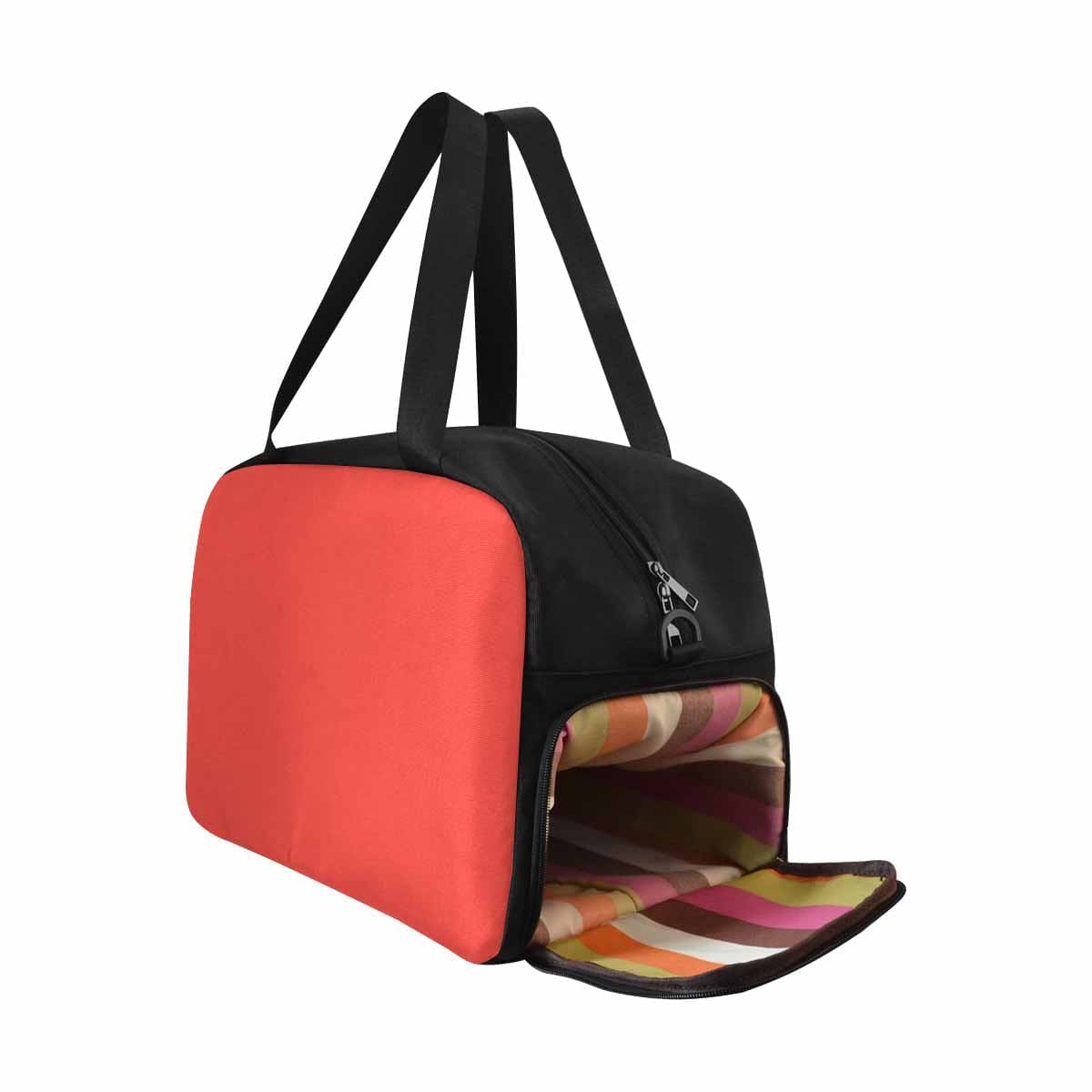 Red Orange Tote and Crossbody Travel Bag made from durable nylon, featuring spacious compartments and adjustable strap.