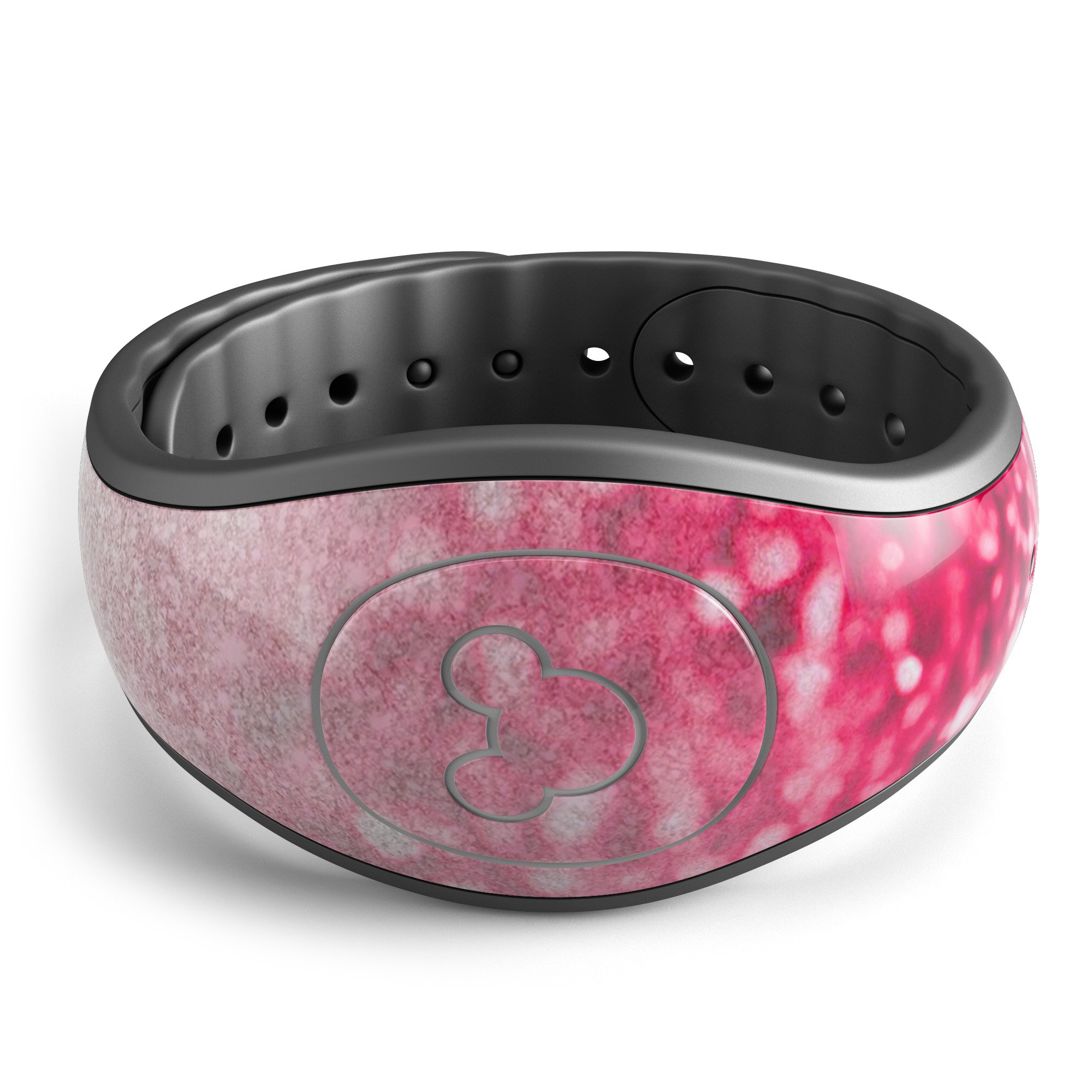 Red and silver glimmer fade decal skin wrap kit for Disney Magic Band, showcasing a stylish design with a smooth finish.