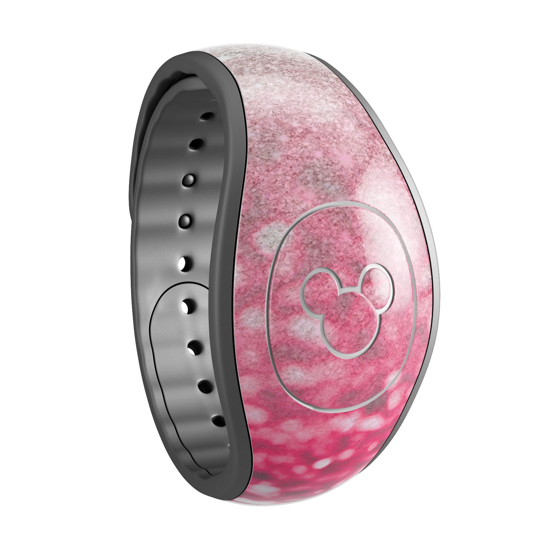 Red and silver glimmer fade decal skin wrap kit for Disney Magic Band, showcasing a stylish design with a smooth finish.