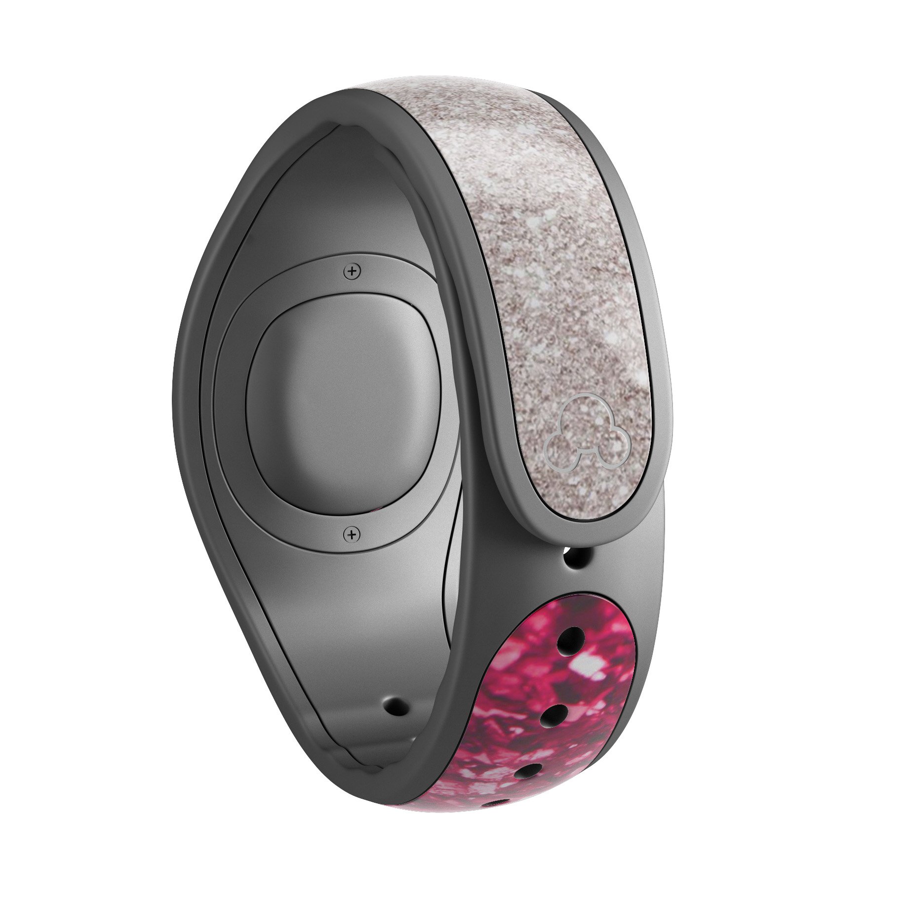 Red and silver glimmer fade decal skin wrap kit for Disney Magic Band, showcasing a stylish design with a smooth finish.