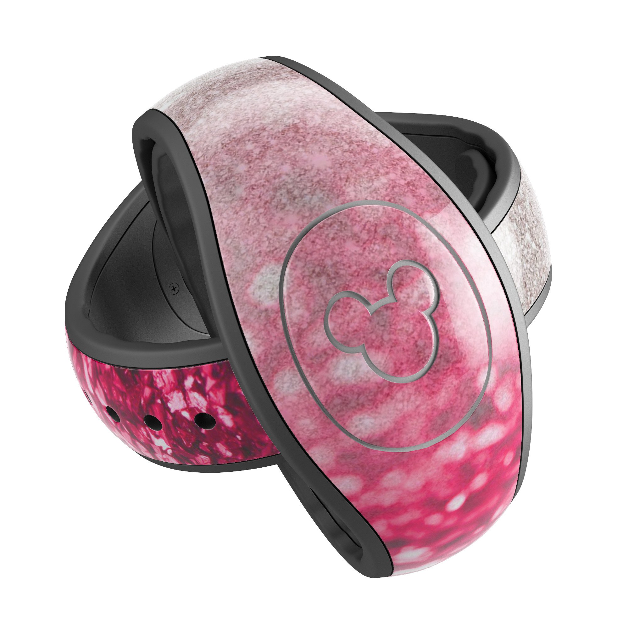 Red and silver glimmer fade decal skin wrap kit for Disney Magic Band, showcasing a stylish design with a smooth finish.