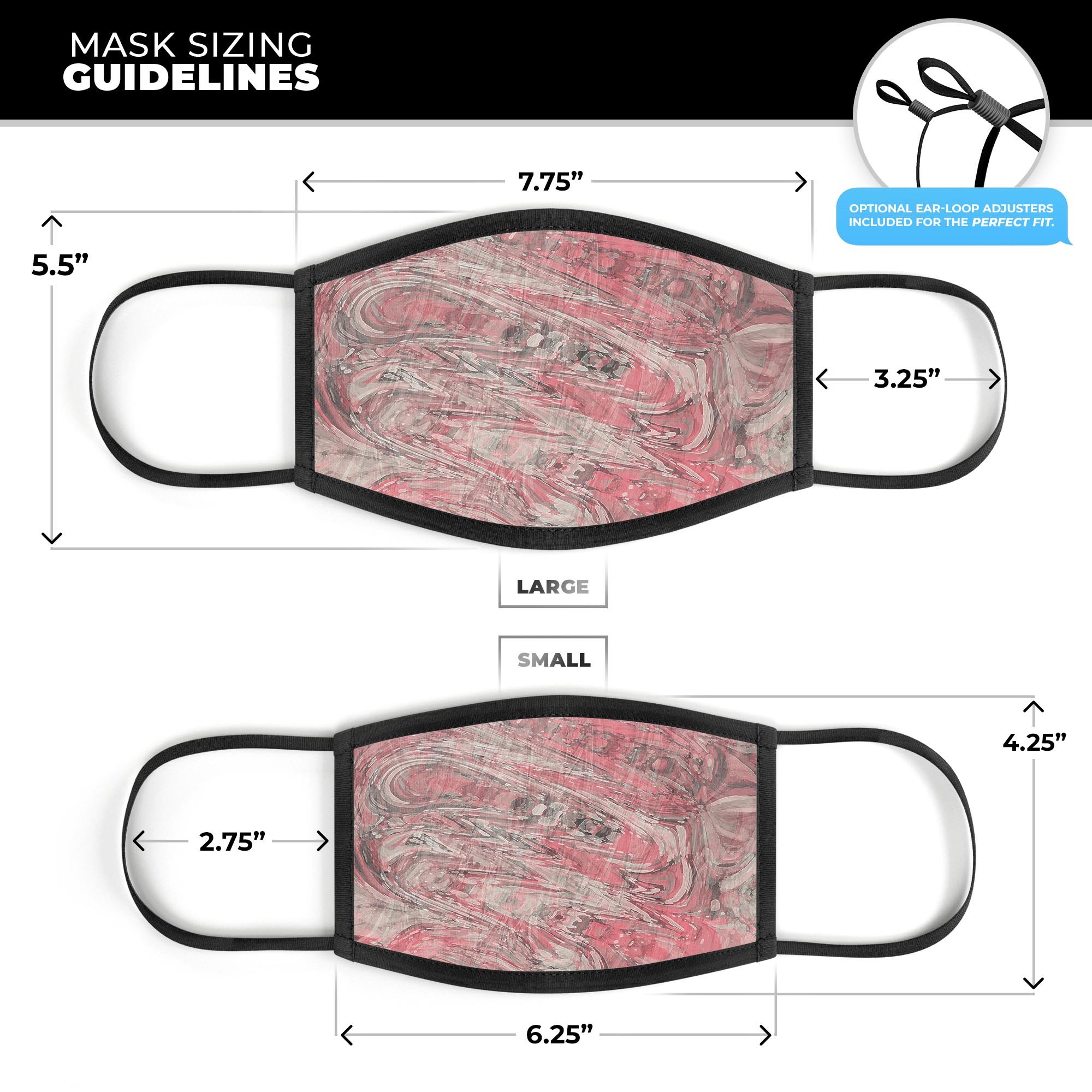 Red Slate Marble Surface V40 mouth cover, featuring a vibrant marble design, adjustable ear-loops, and a soft cotton interior for comfort.