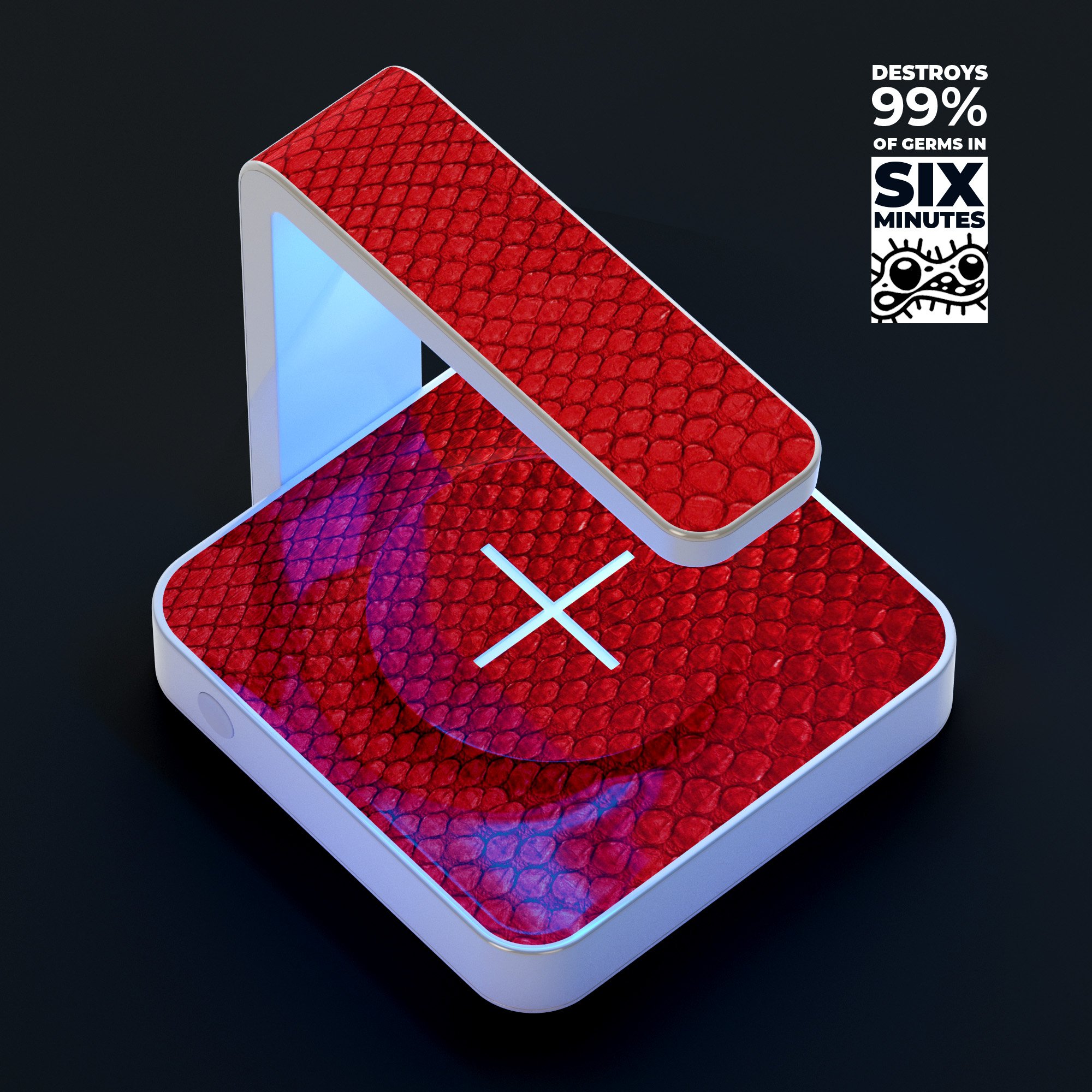 Red Snake Skin Pattern V3 UV Germicidal Sanitizing Sterilizing charger with a sleek design and wireless charging capabilities.