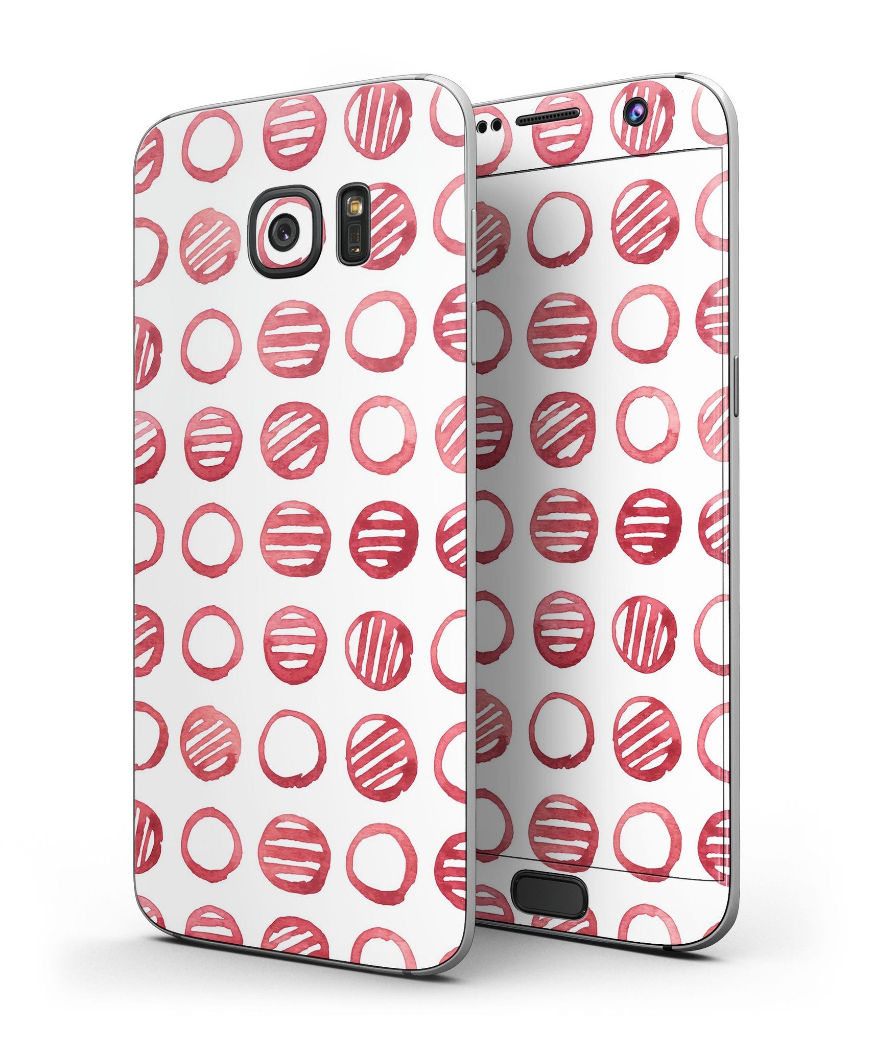 Red striped polka dots full body skin-kit for Samsung Galaxy S7, showcasing vibrant design and premium vinyl material.