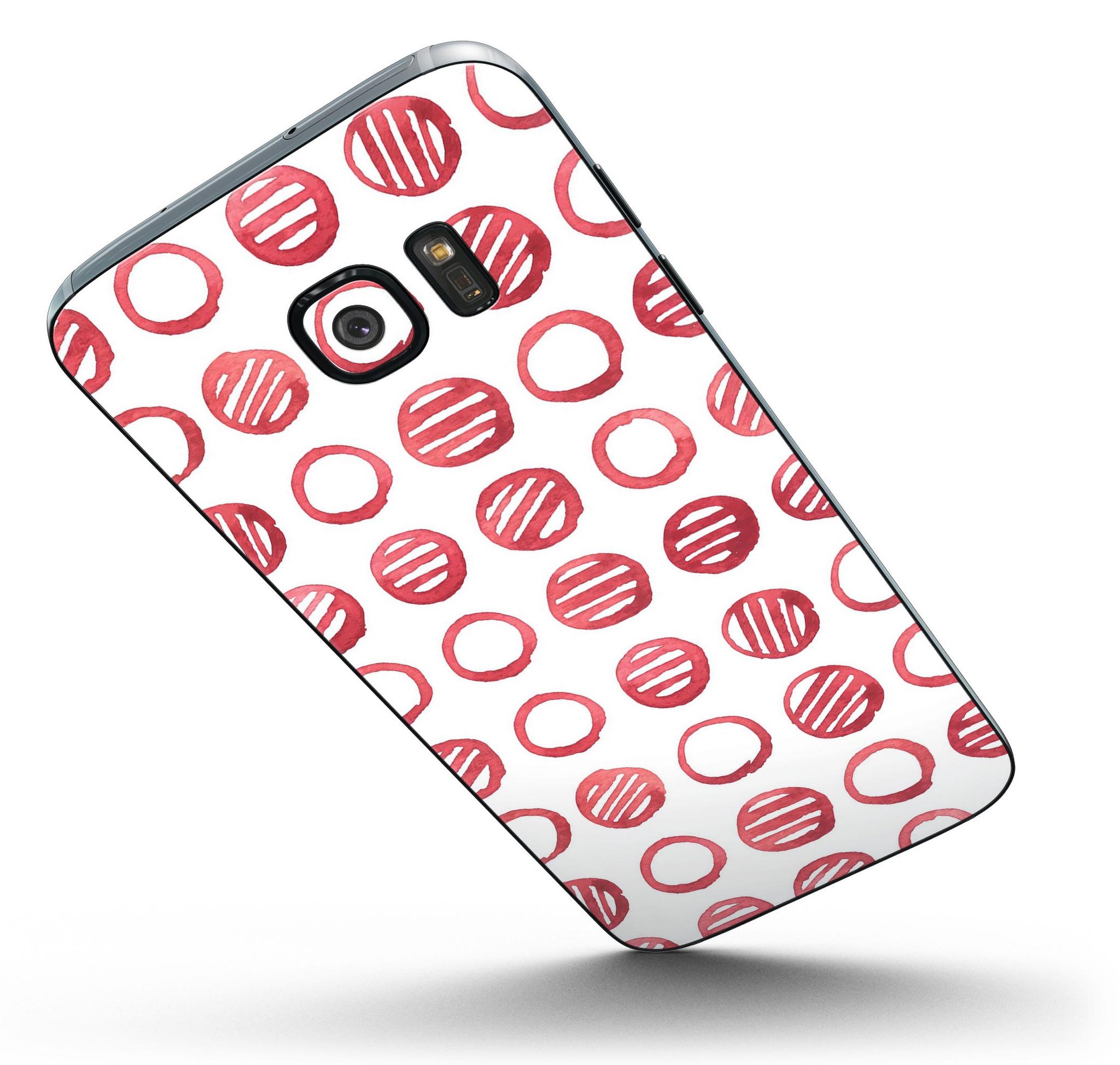 Red striped polka dots full body skin-kit for Samsung Galaxy S7, showcasing vibrant design and premium vinyl material.