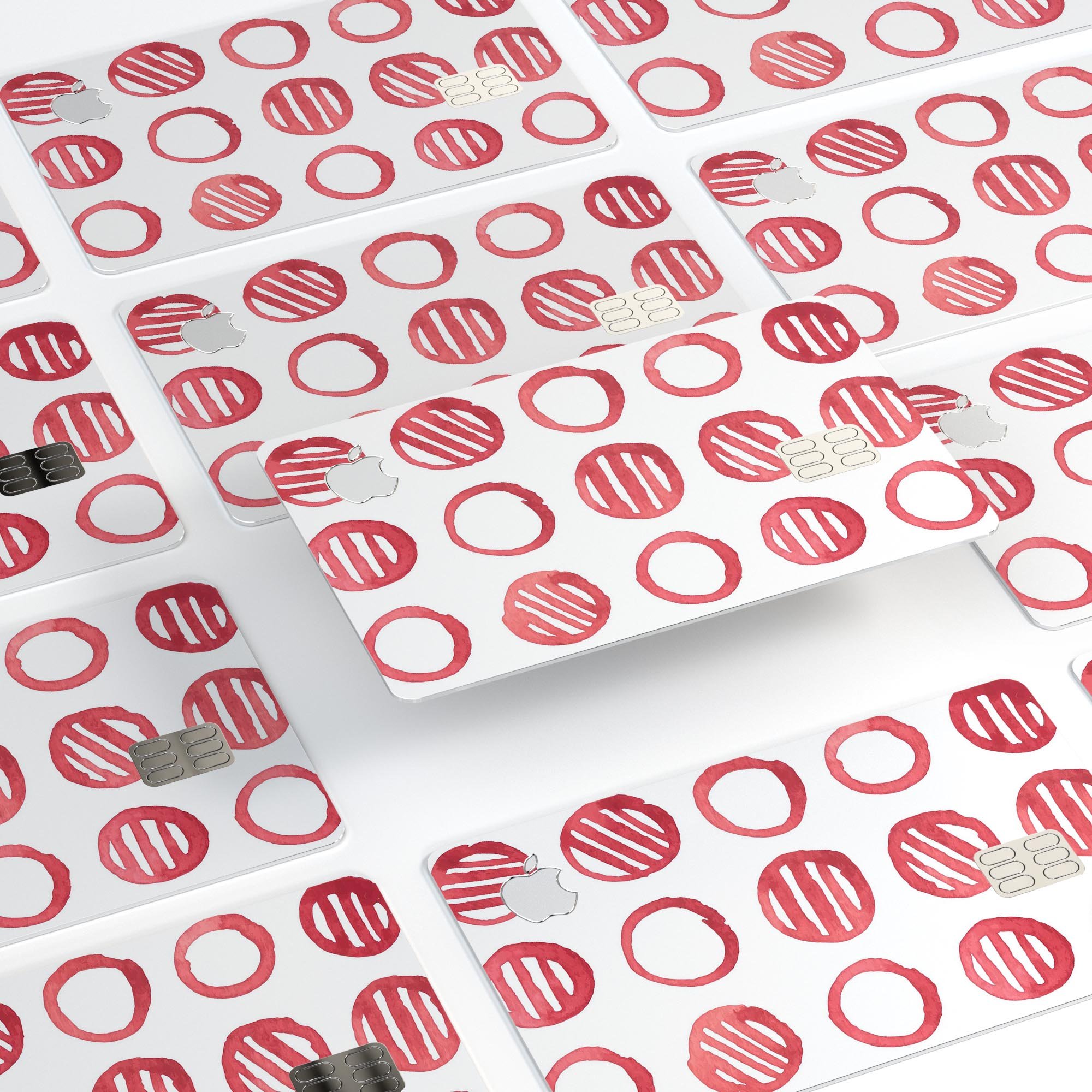 Red Striped Polka Dots Premium Protective Decal Skin-Kit for Apple Card, showcasing vibrant colors and a stylish design.