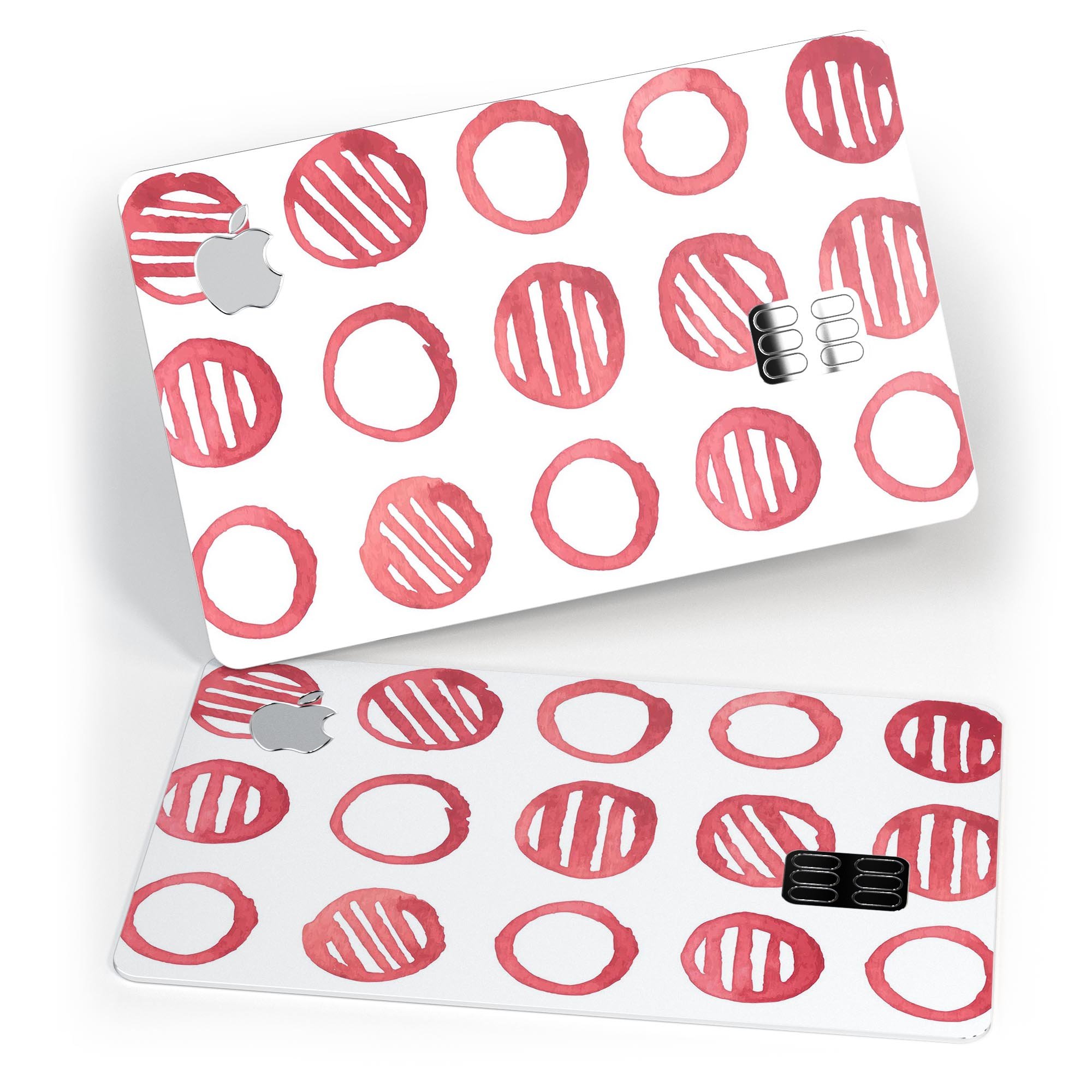 Red Striped Polka Dots Premium Protective Decal Skin-Kit for Apple Card, showcasing vibrant colors and a stylish design.