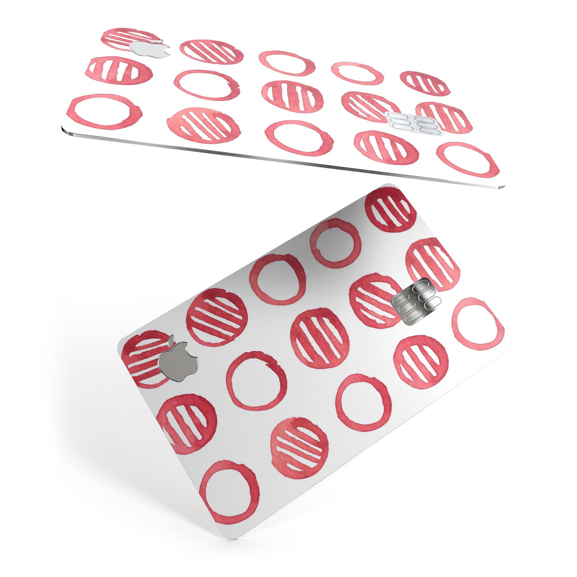 Red Striped Polka Dots Premium Protective Decal Skin-Kit for Apple Card, showcasing vibrant colors and a stylish design.