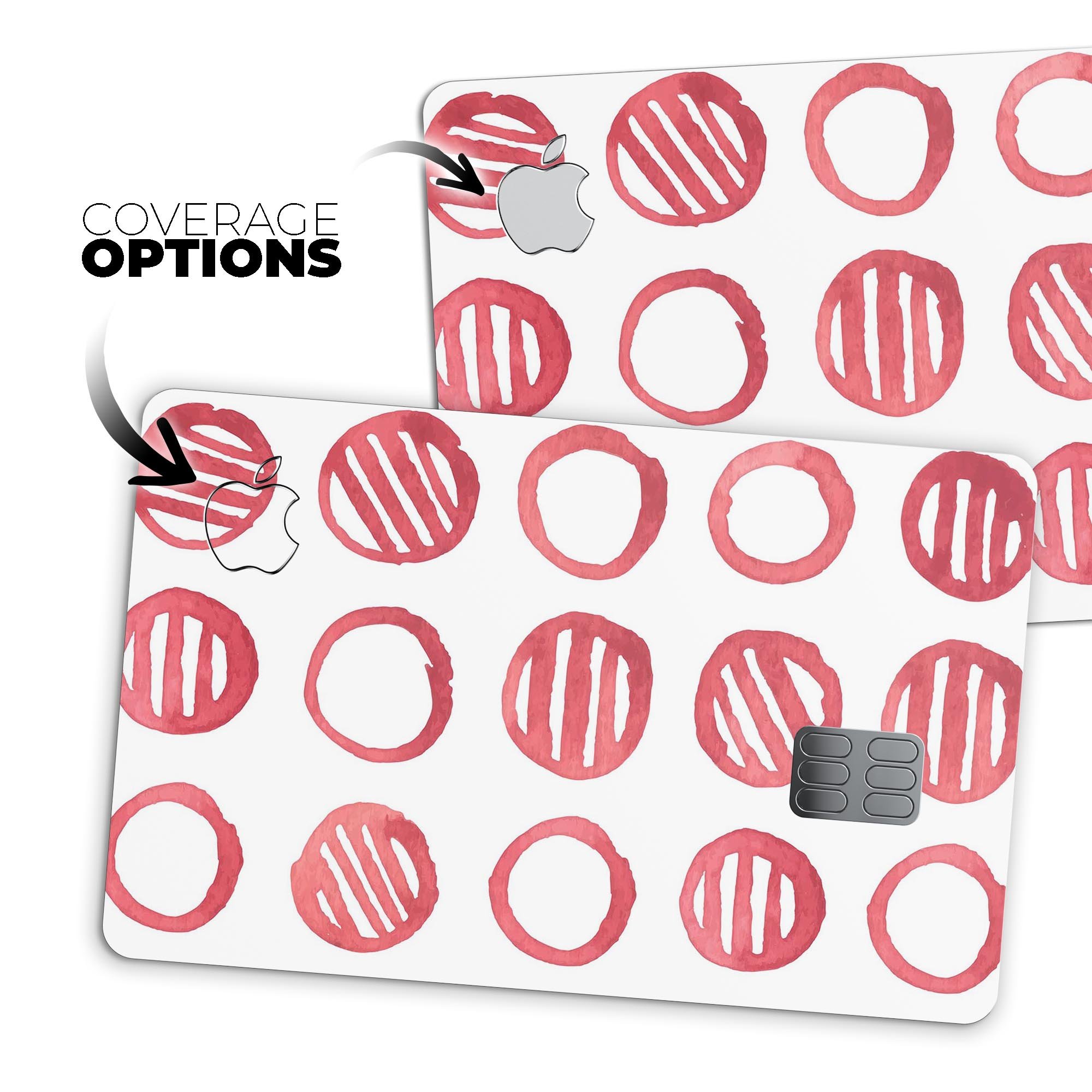 Red Striped Polka Dots Premium Protective Decal Skin-Kit for Apple Card, showcasing vibrant colors and a stylish design.