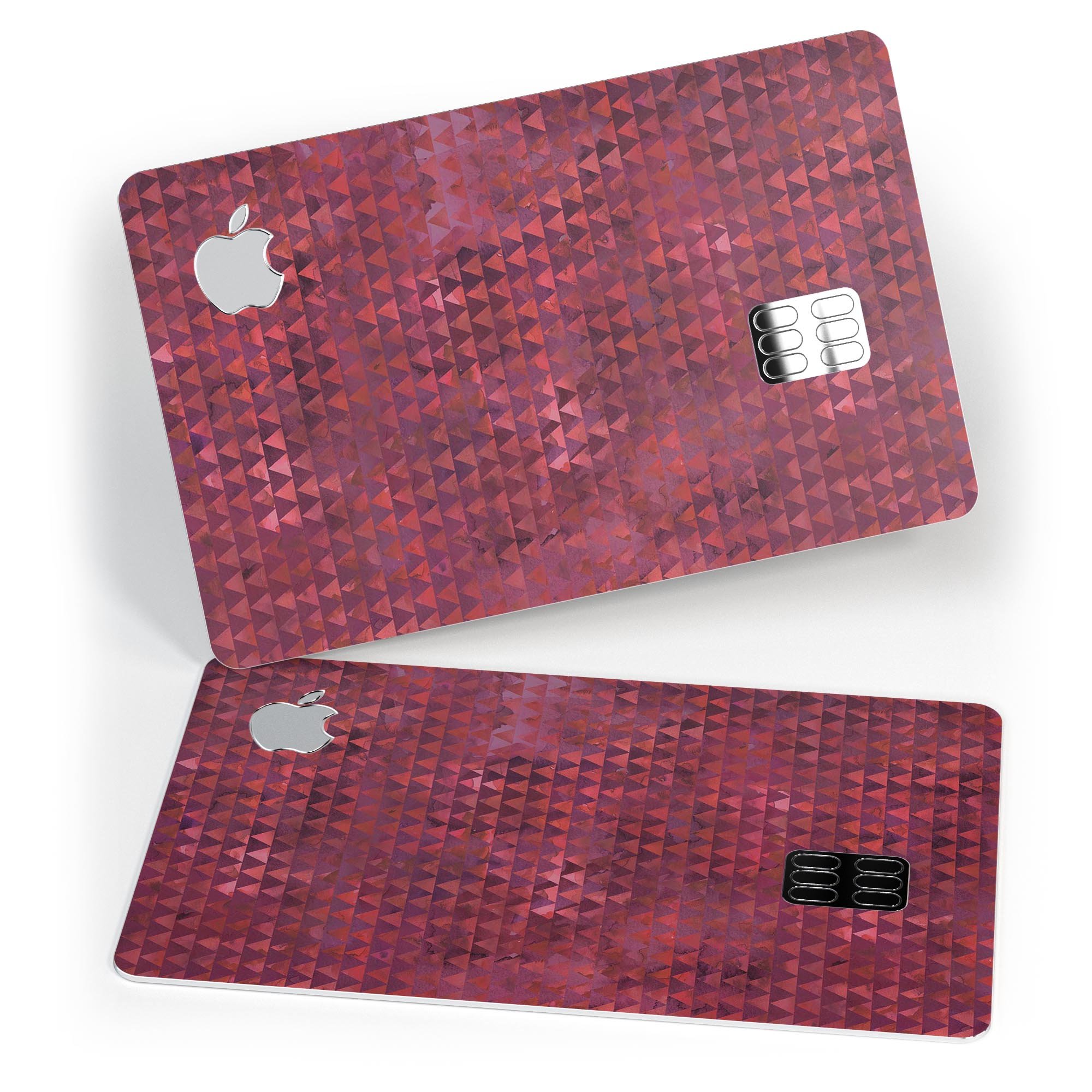 Red textured triangle pattern decal skin for Apple Card, showcasing premium vinyl material and stylish design.