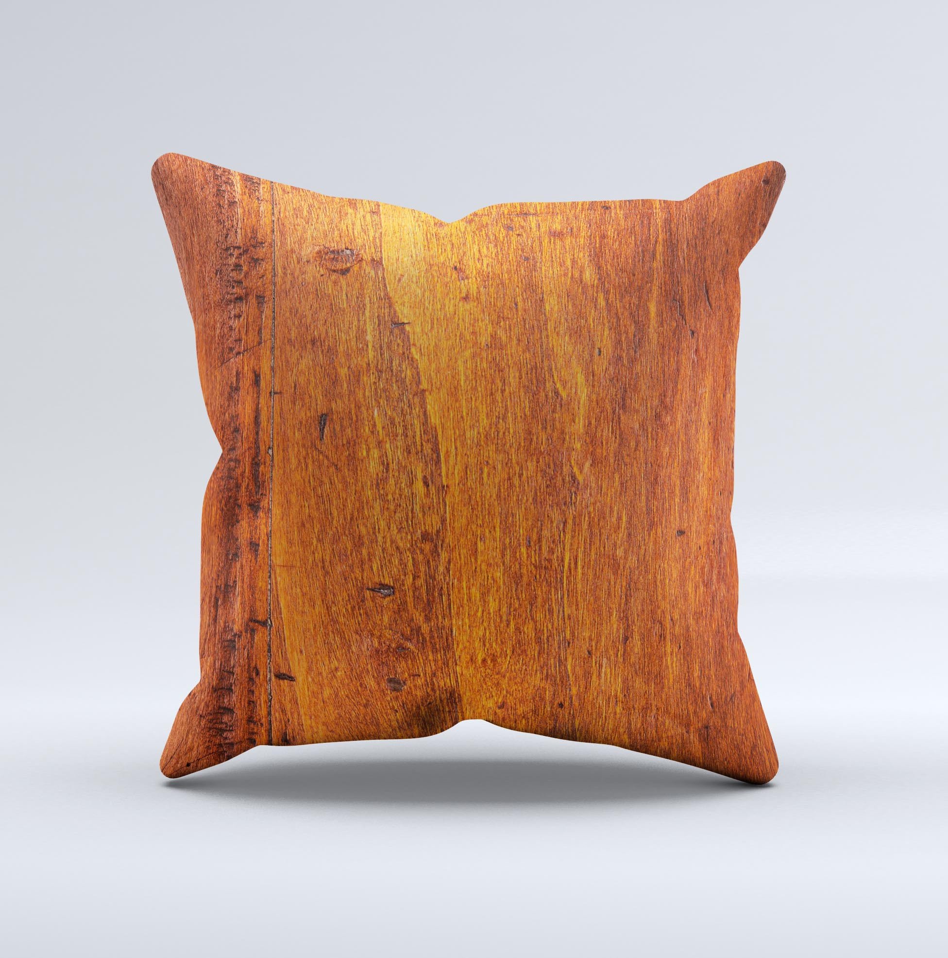 Red Tinted WoodGrain ink-Fuzed Decorative Throw Pillow showcasing a unique handcrafted design with a rustic charm.