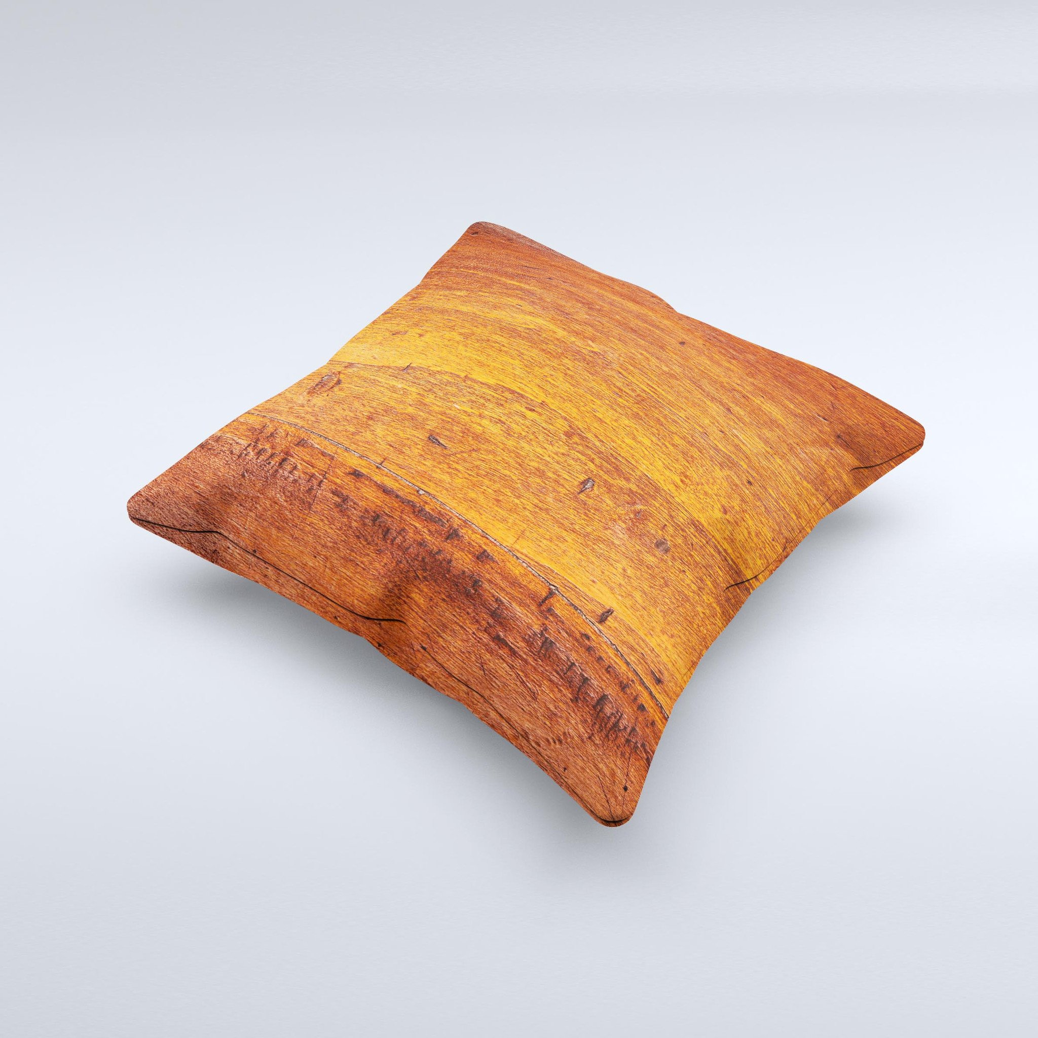 Red Tinted WoodGrain ink-Fuzed Decorative Throw Pillow showcasing a unique handcrafted design with a rustic charm.