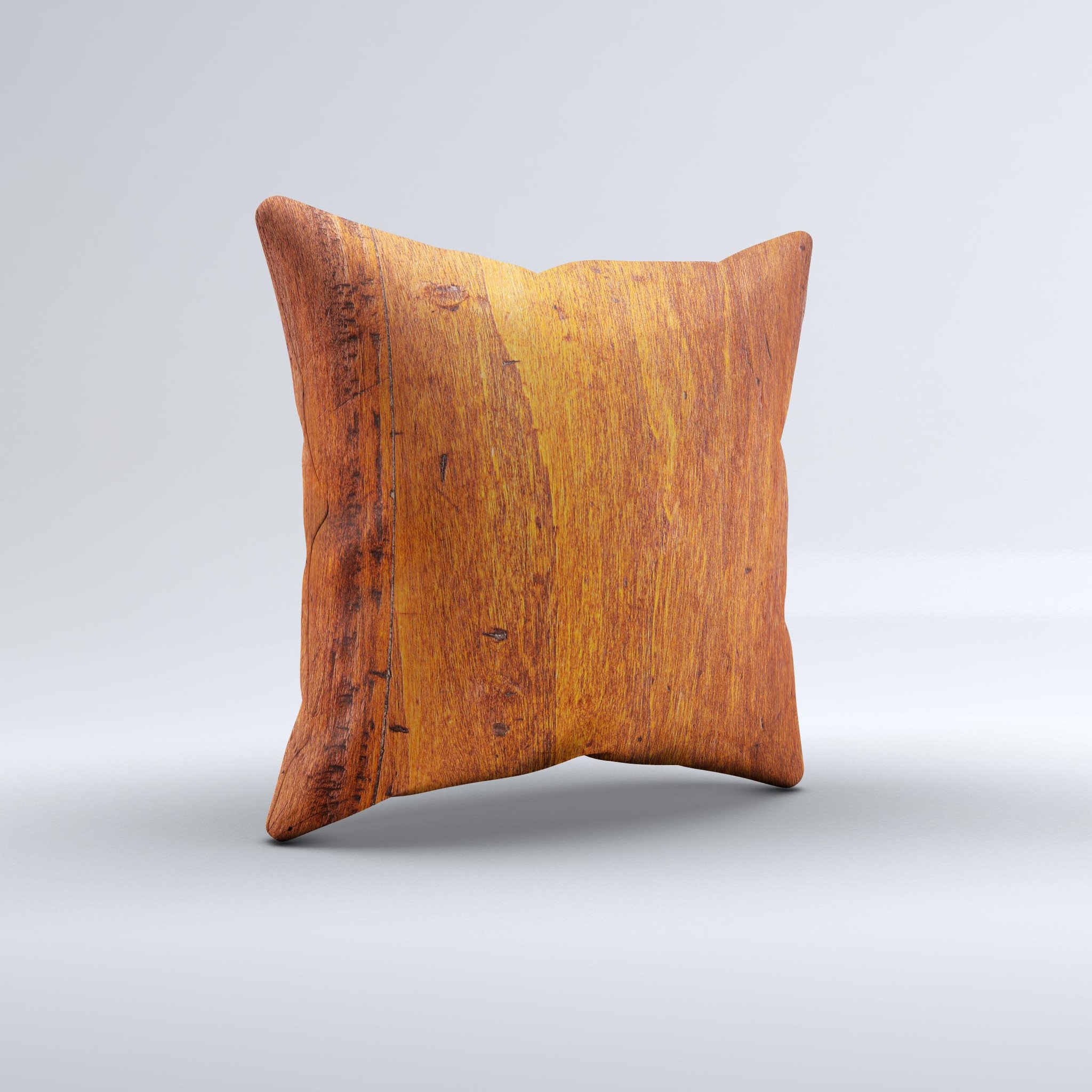 Red Tinted WoodGrain ink-Fuzed Decorative Throw Pillow showcasing a unique handcrafted design with a rustic charm.