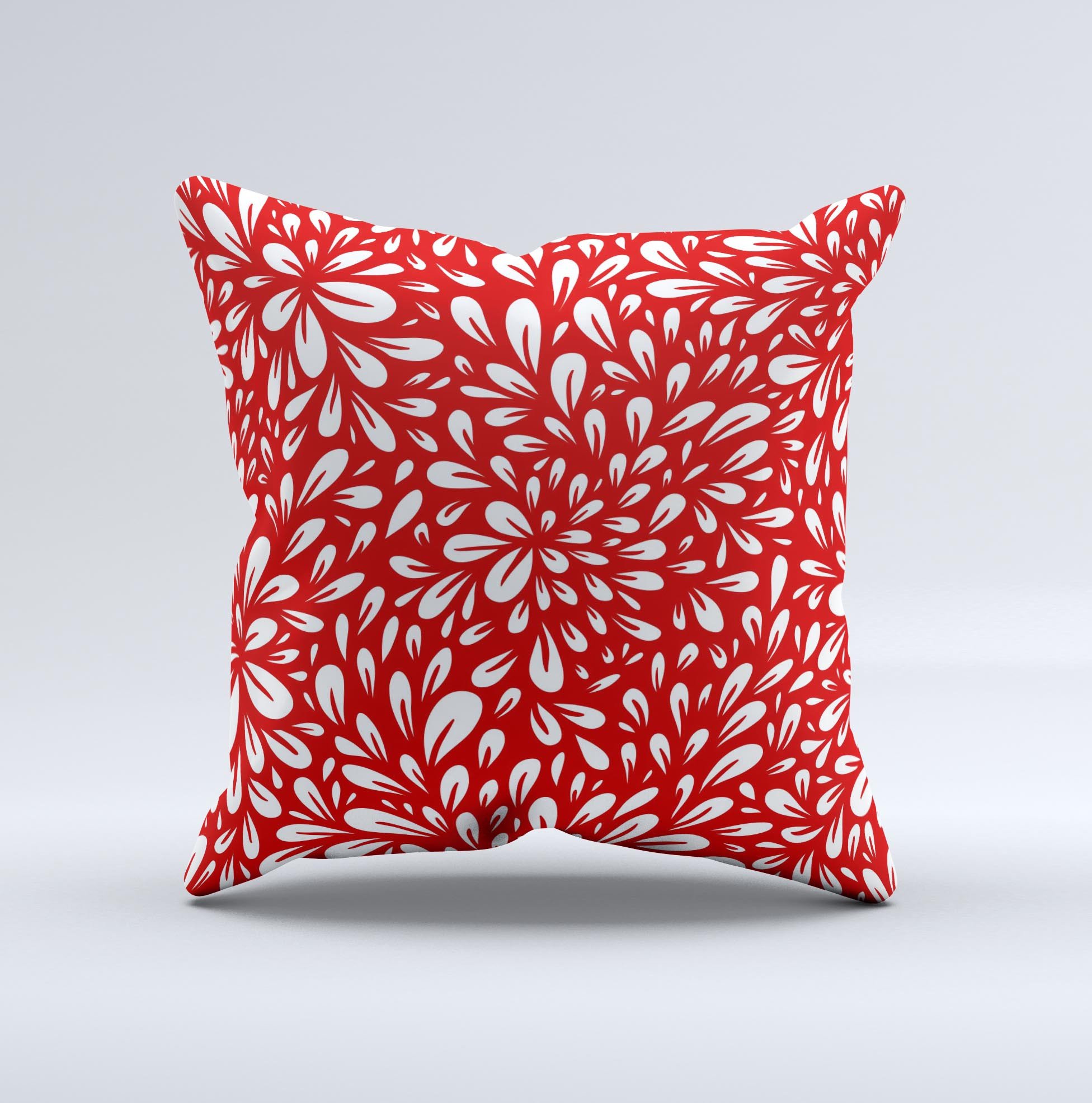 Red Vector Floral Sprout decorative throw pillow with vibrant floral design, handcrafted in Virginia, showcasing unique imperfections.