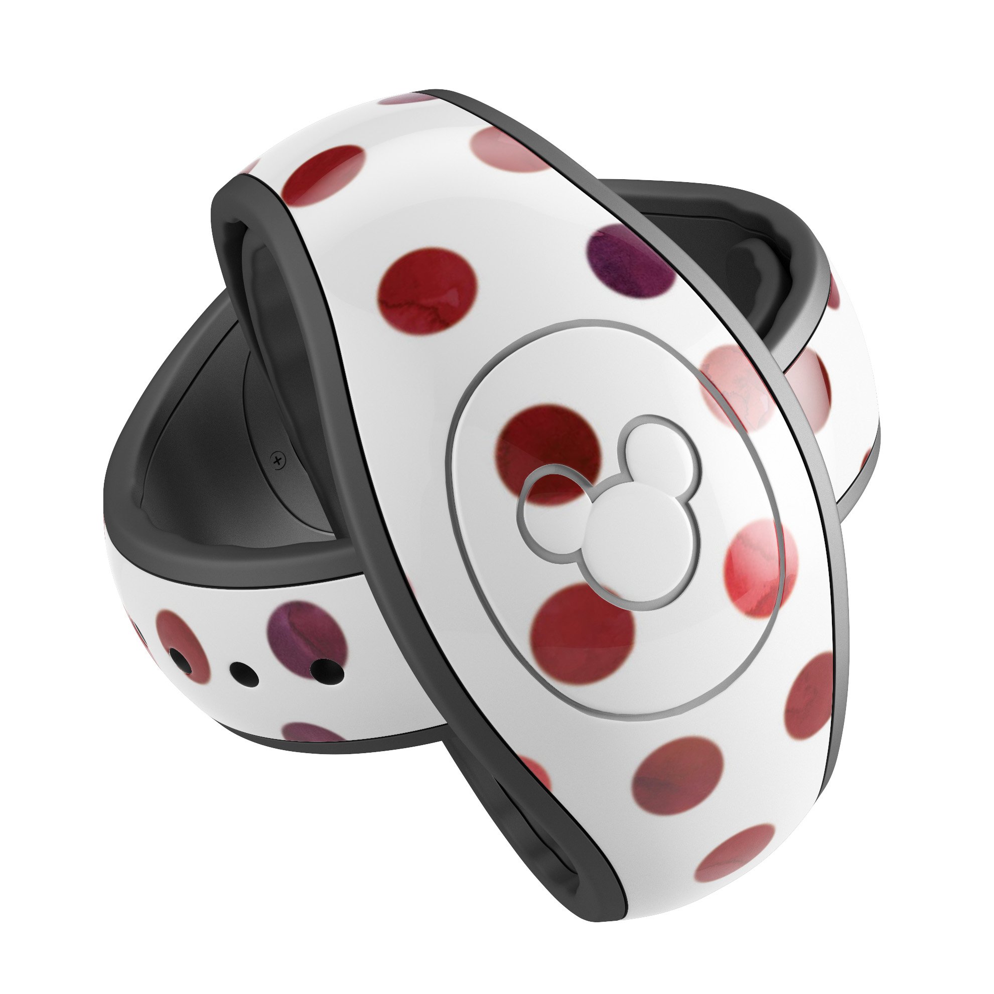 Red watercolor dots design on a white background, showcasing a decal skin wrap for Disney Magic Band.